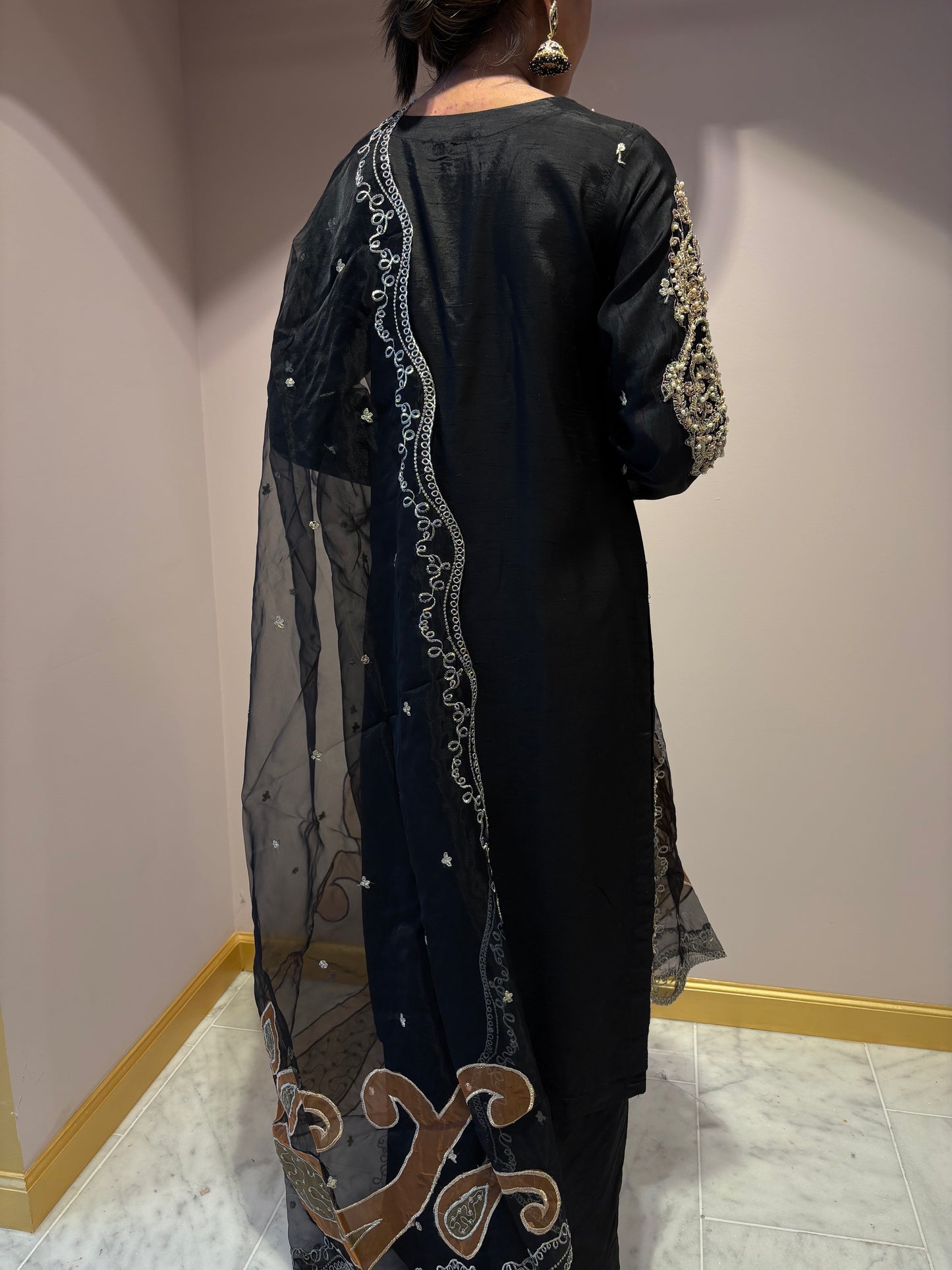 Black Long Kurti with Gold Embroidery
