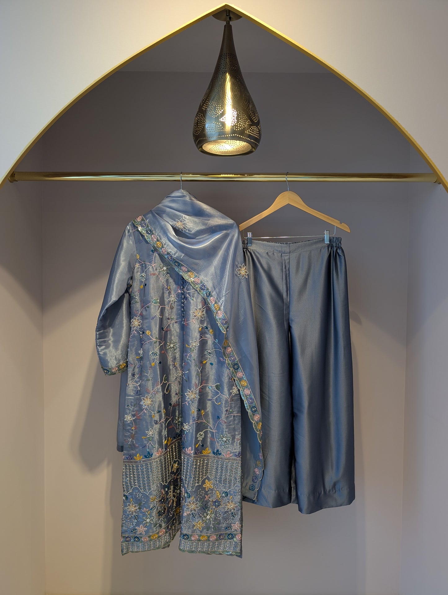 Charcoal Blue Embroidered Kurti