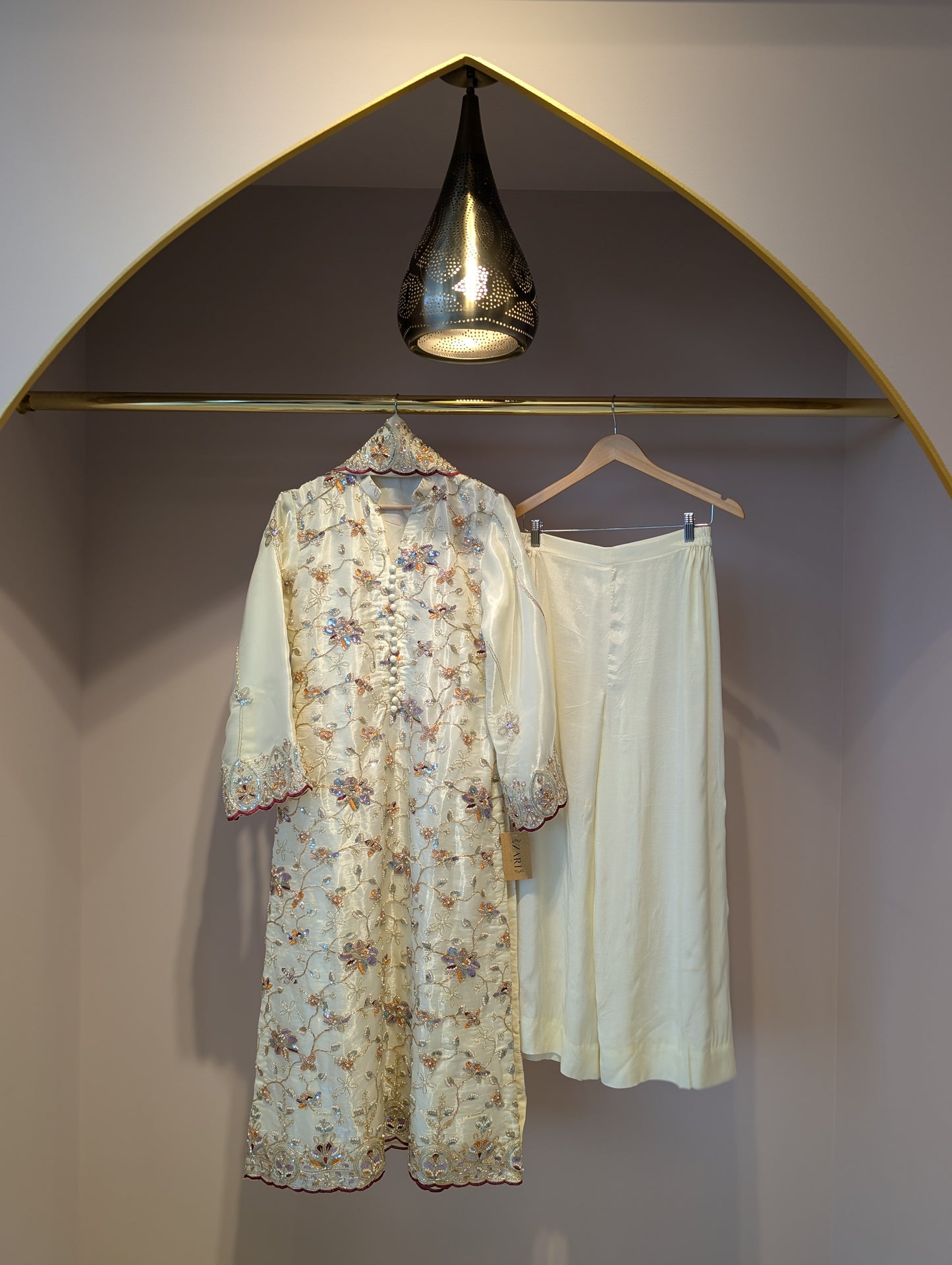 Cream Embroidered Kurti