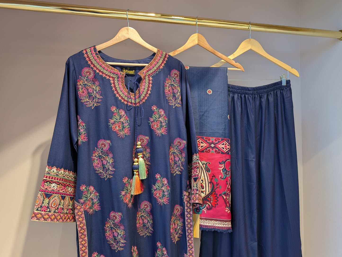 Navy Blue Cotton Kurti Set