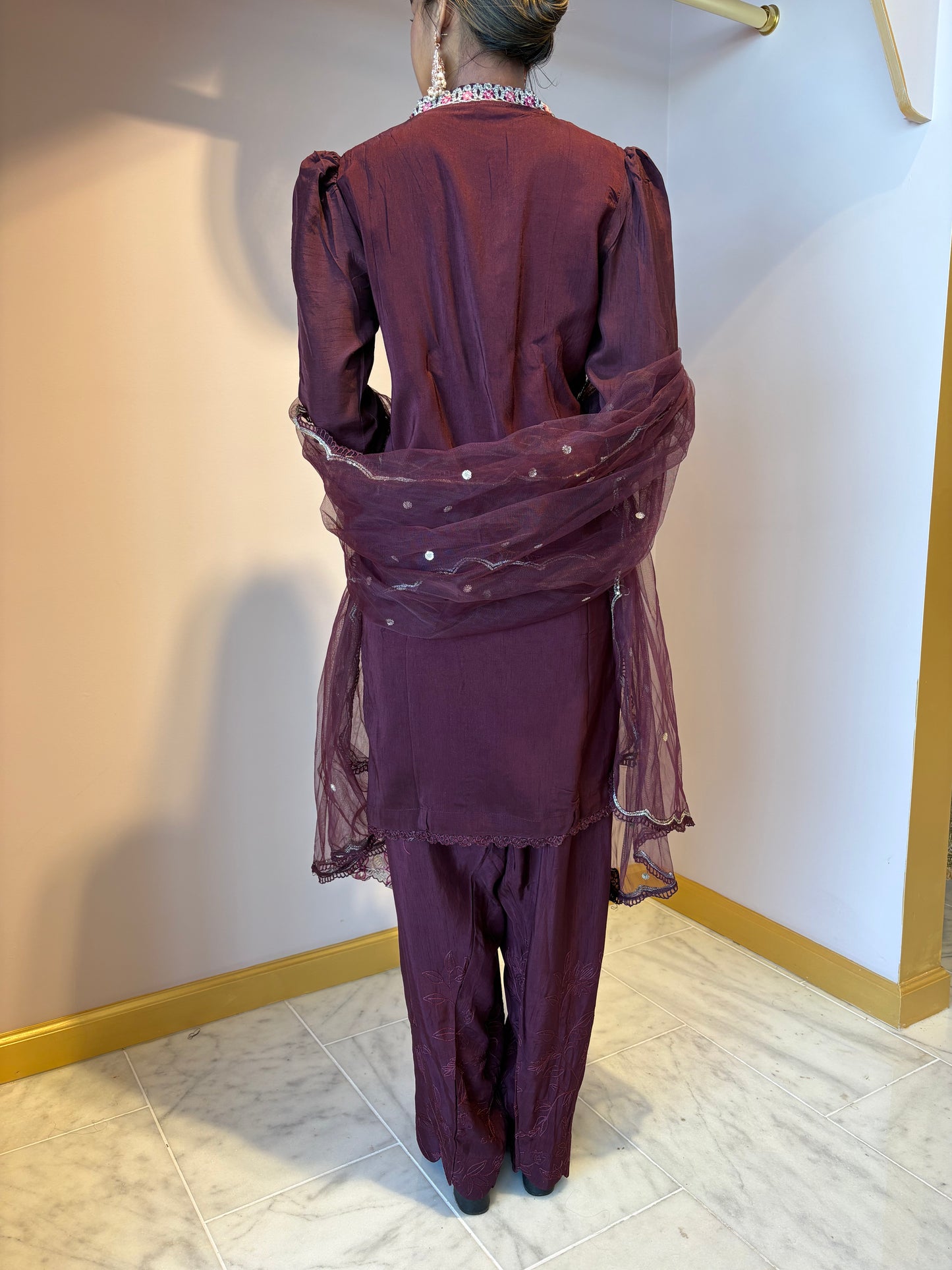 Deep Purple Embroidered Kurti Set