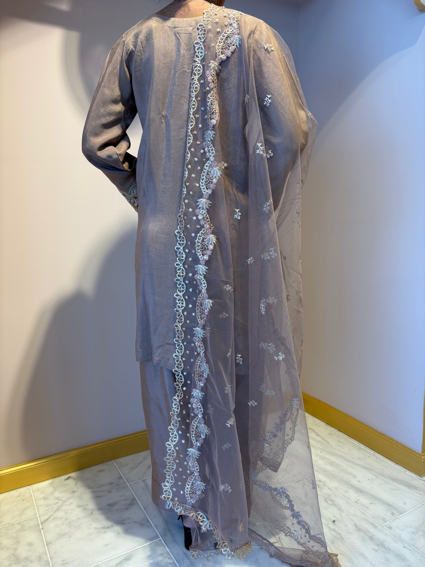 Beige Embroidered Kurti Set