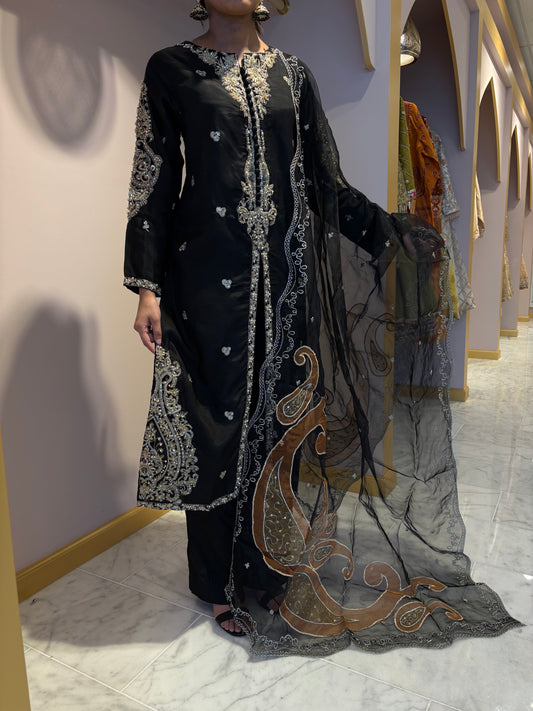 Black Long Kurti with Gold Embroidery