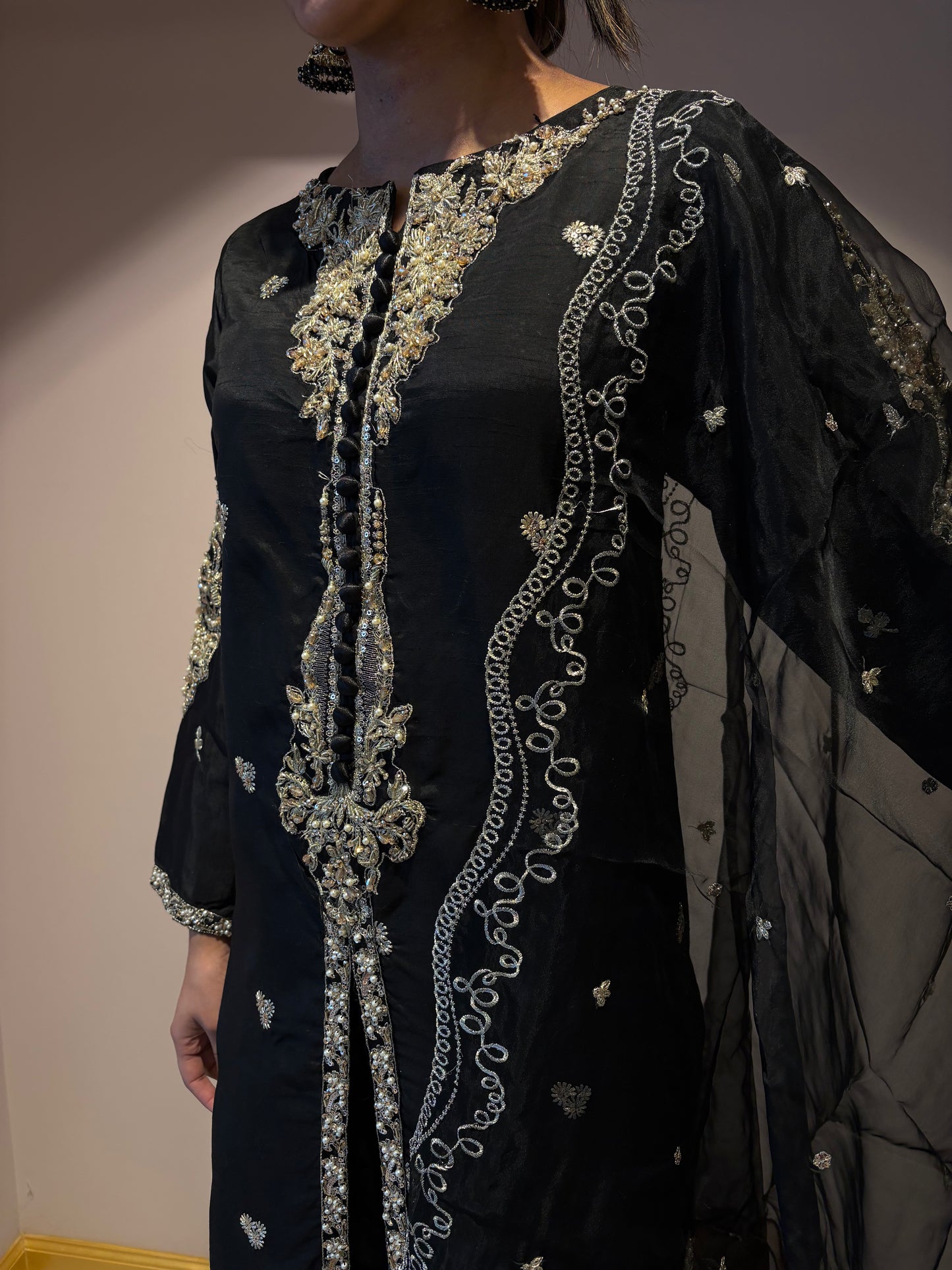 Black Long Kurti with Gold Embroidery