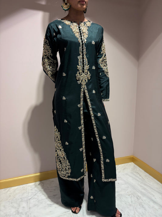 Emerald Green Kurti with Gold Embroidery