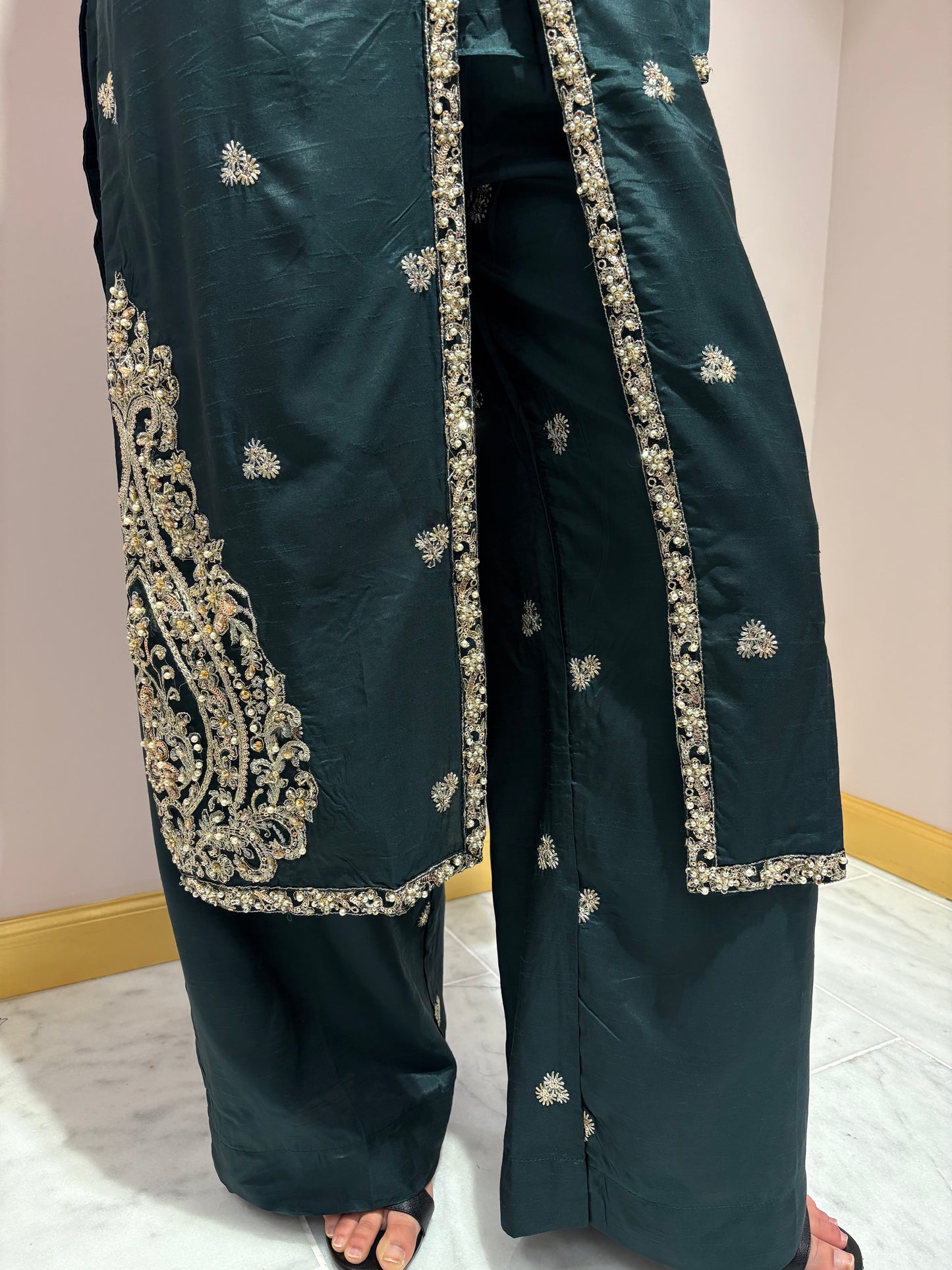 Emerald Green Kurti with Gold Embroidery