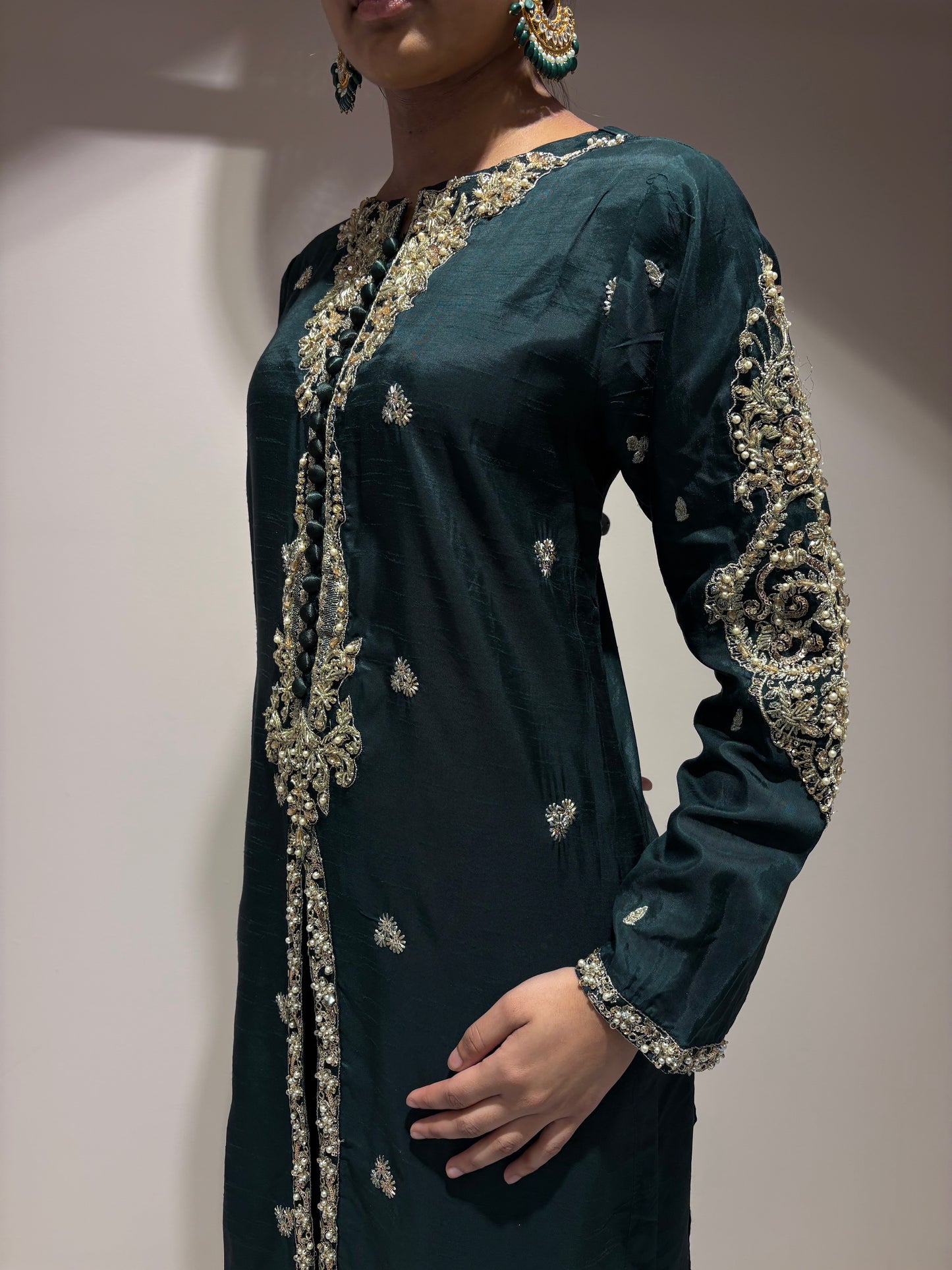 Emerald Green Kurti with Gold Embroidery