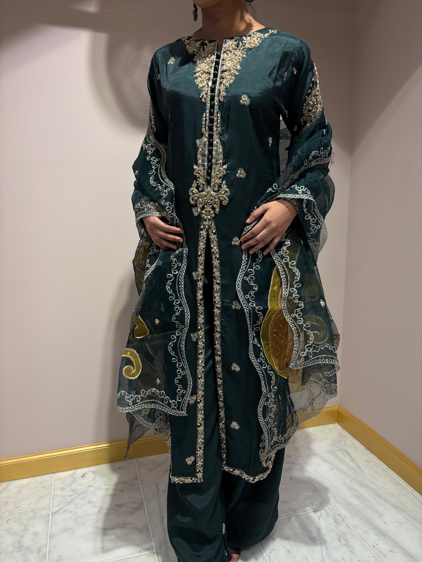 Emerald Green Kurti with Gold Embroidery