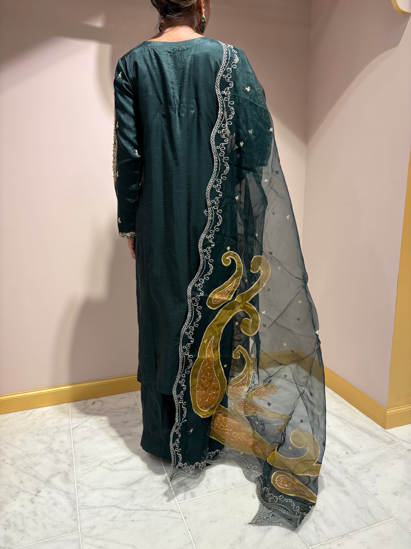 Emerald Green Kurti with Gold Embroidery