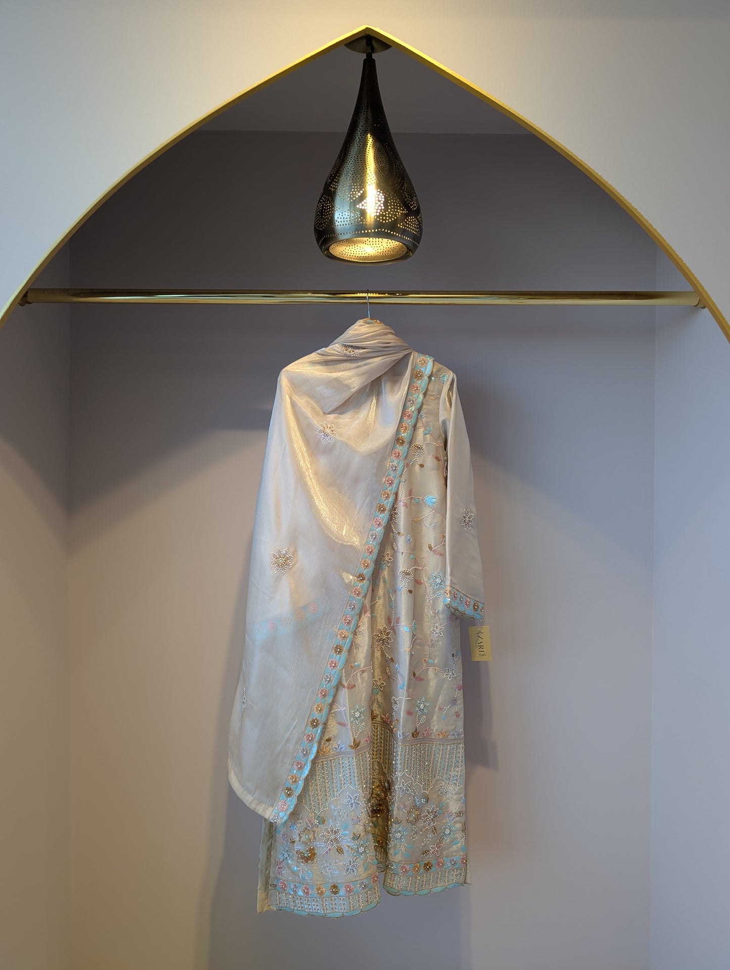 Soft Beige Satin and Beaded Kurti