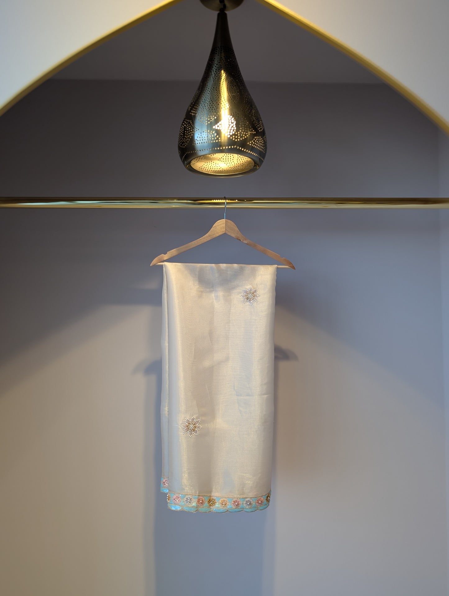 Soft Beige Satin and Beaded Kurti