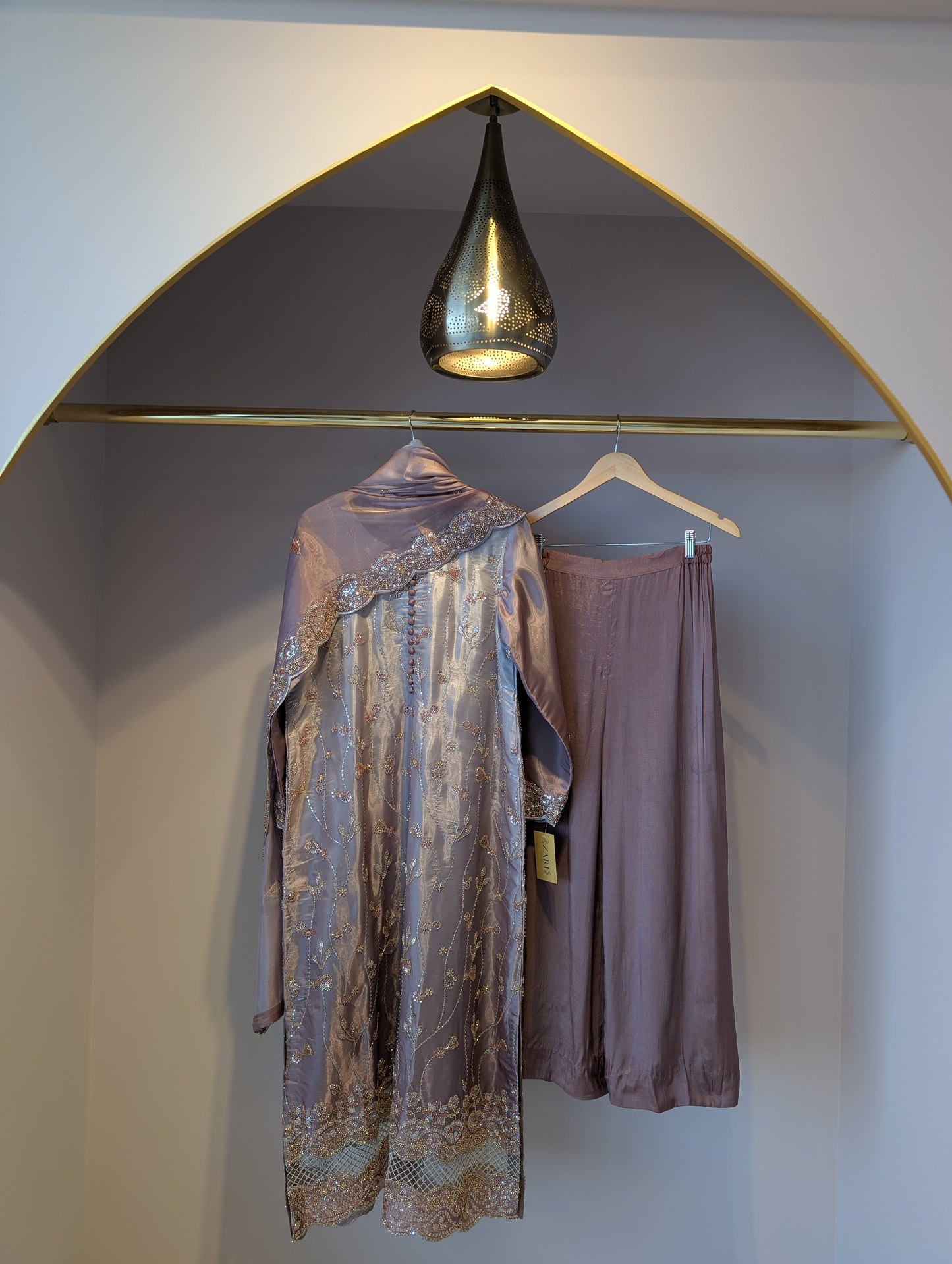 Mauve Satin Embroidered Kurti