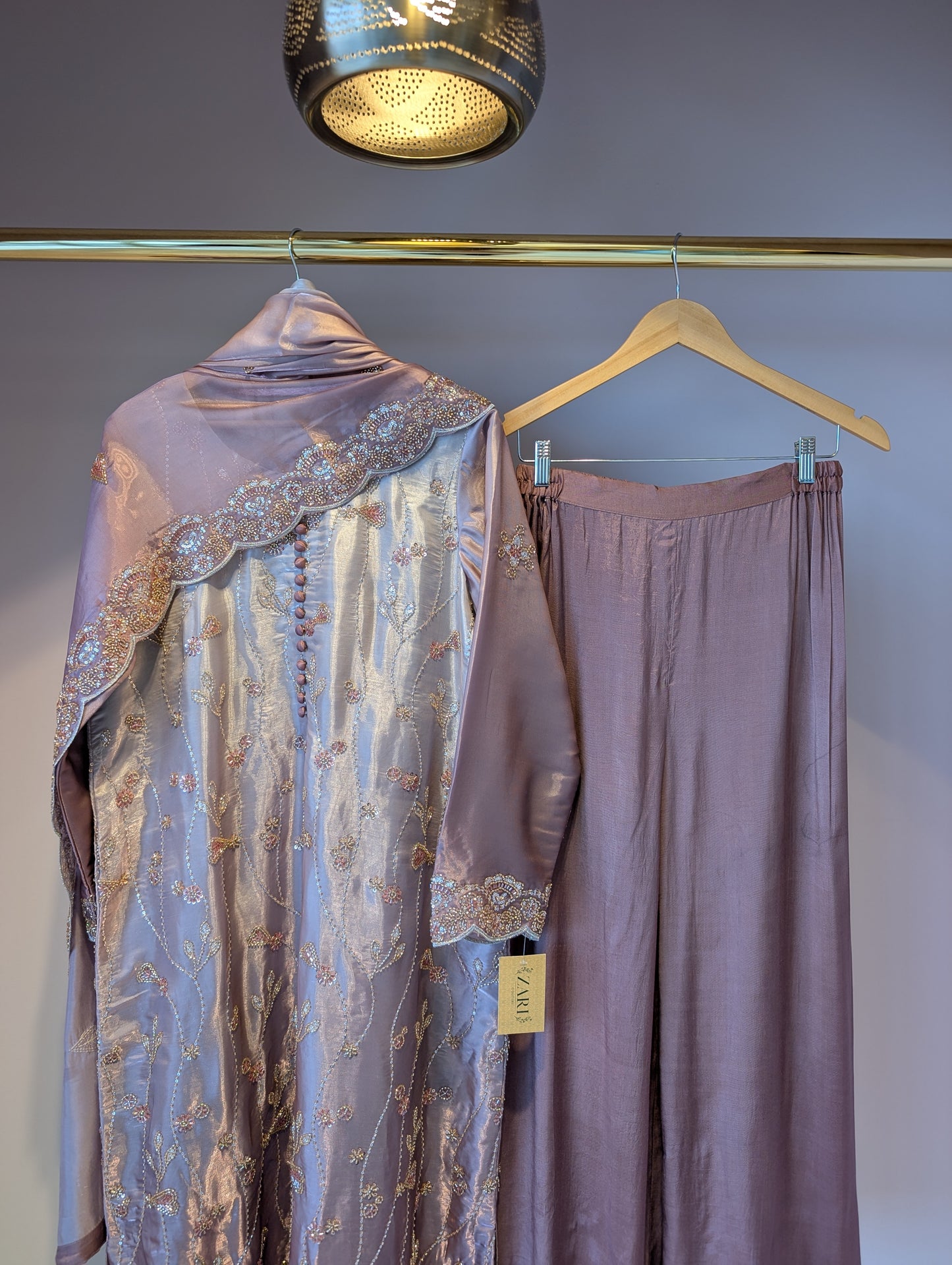 Mauve Satin Embroidered Kurti