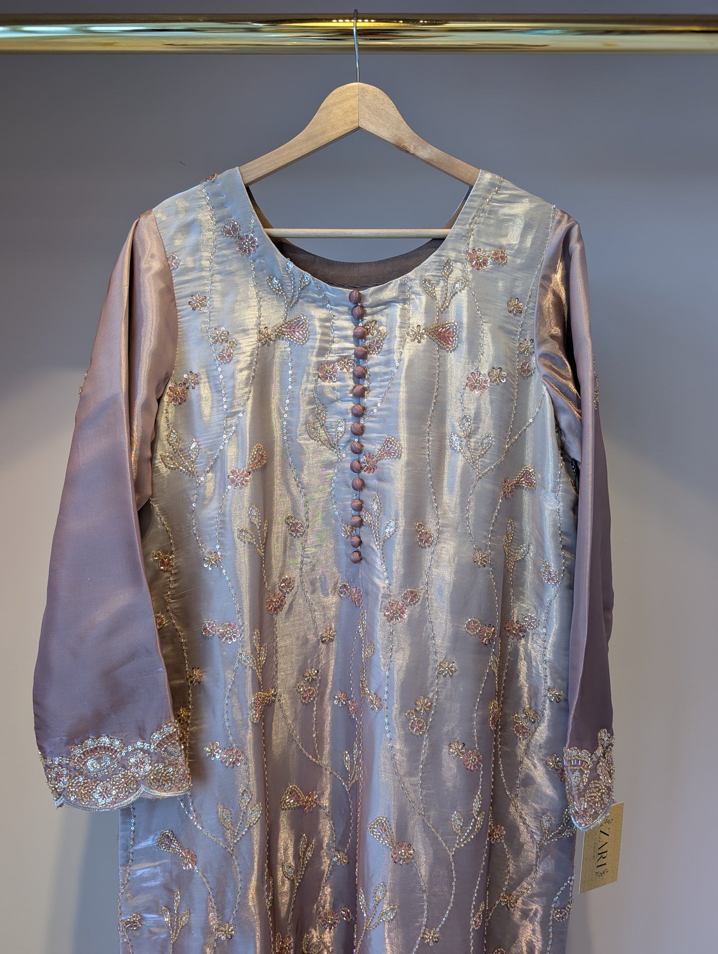 Mauve Satin Embroidered Kurti