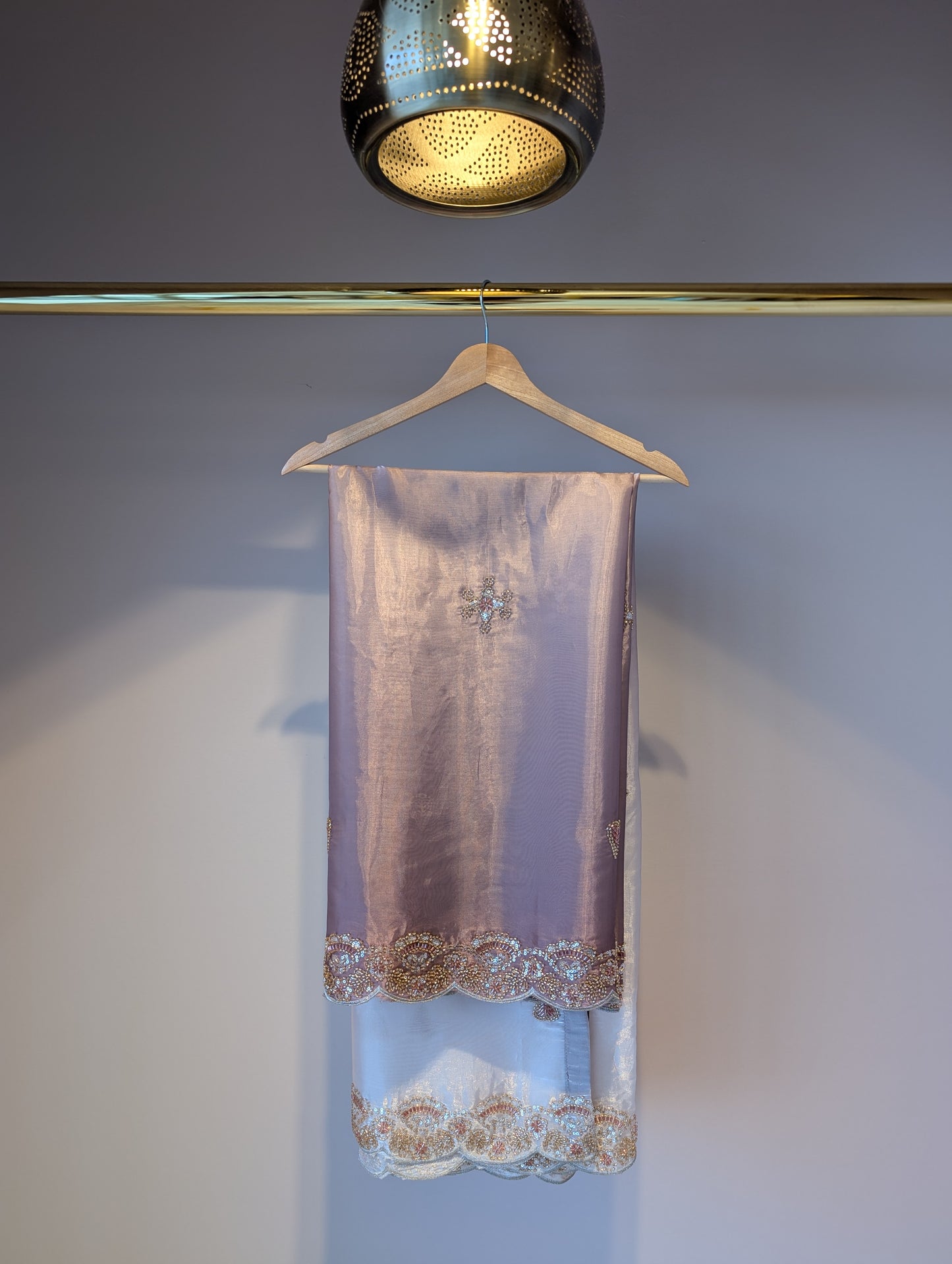Mauve Satin Embroidered Kurti
