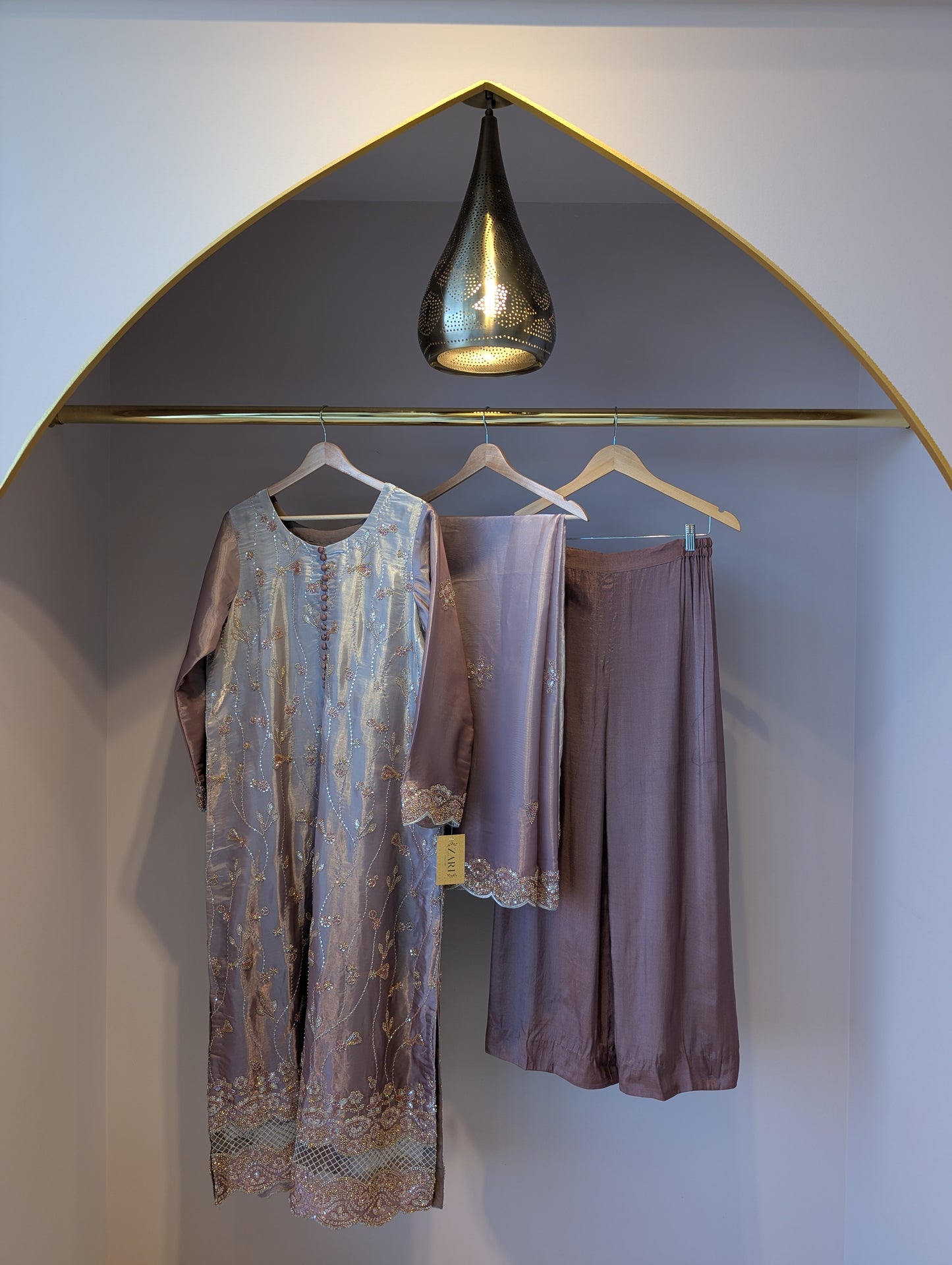 Mauve Satin Embroidered Kurti