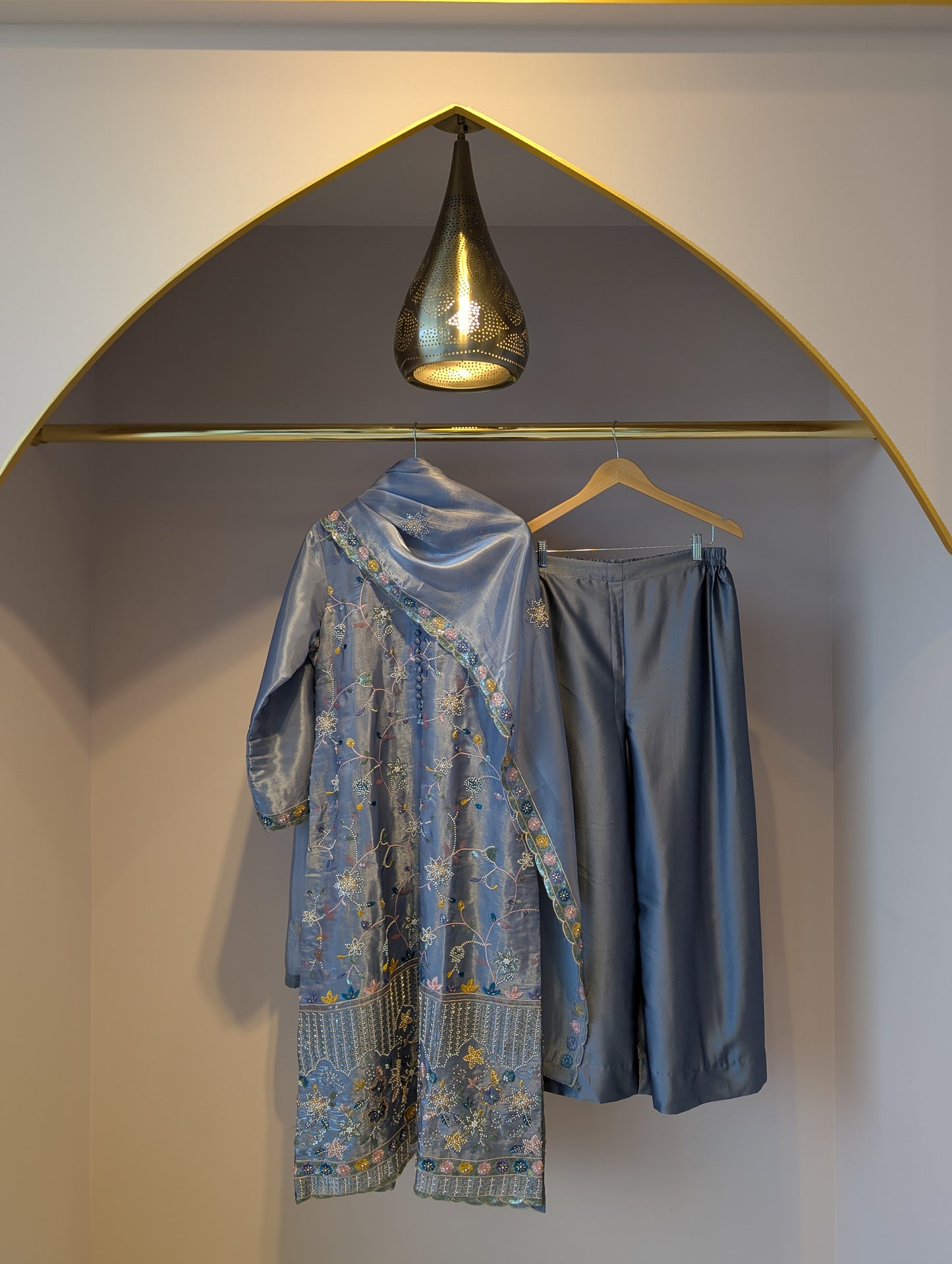 Charcoal Blue Embroidered Kurti