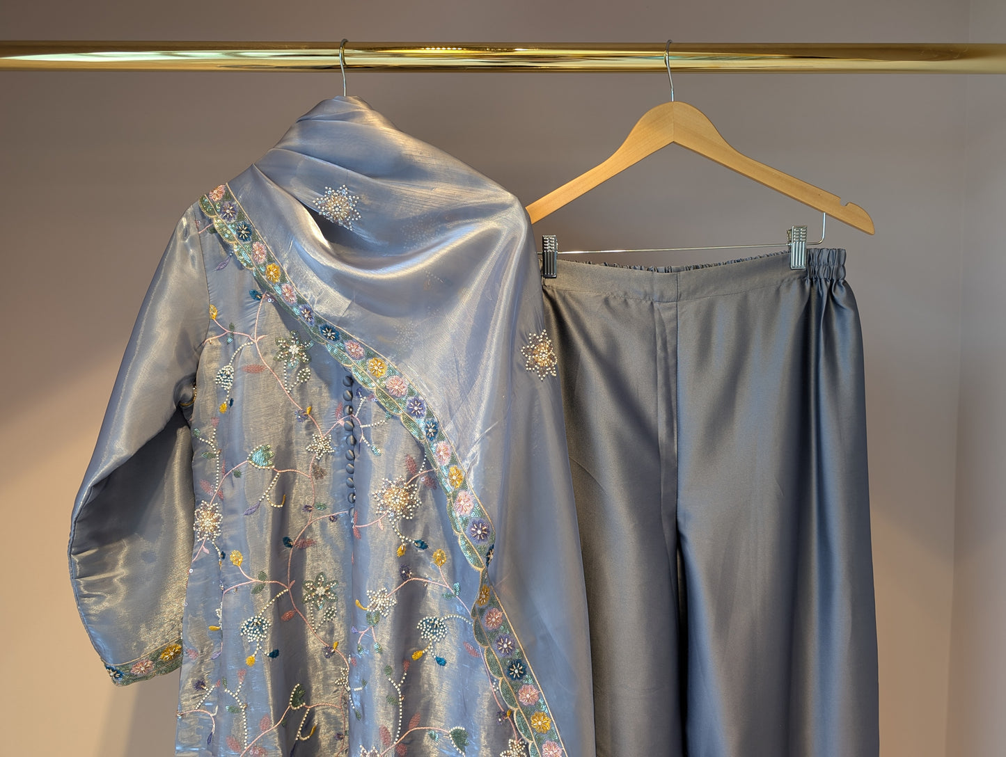 Charcoal Blue Embroidered Kurti