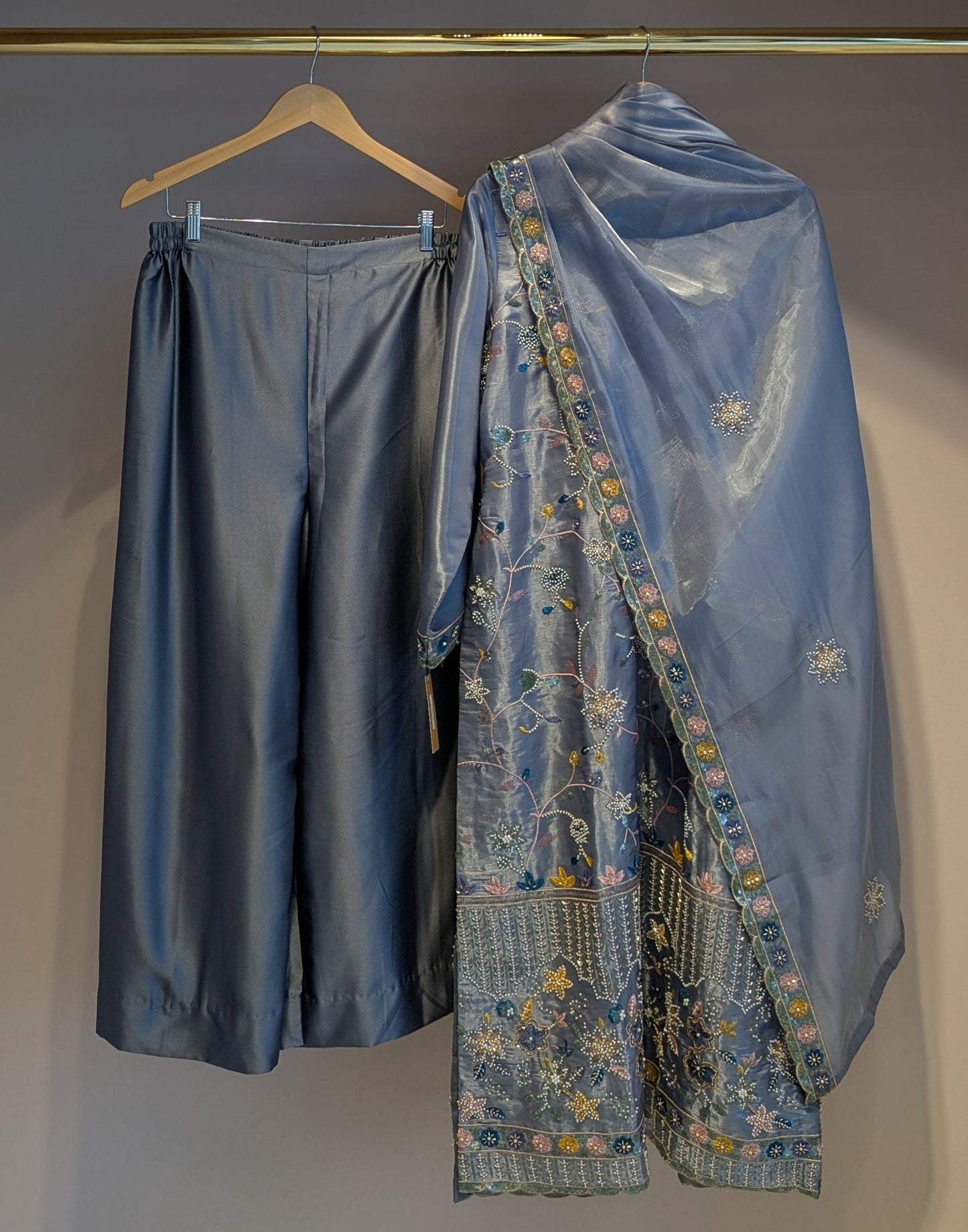 Charcoal Blue Embroidered Kurti