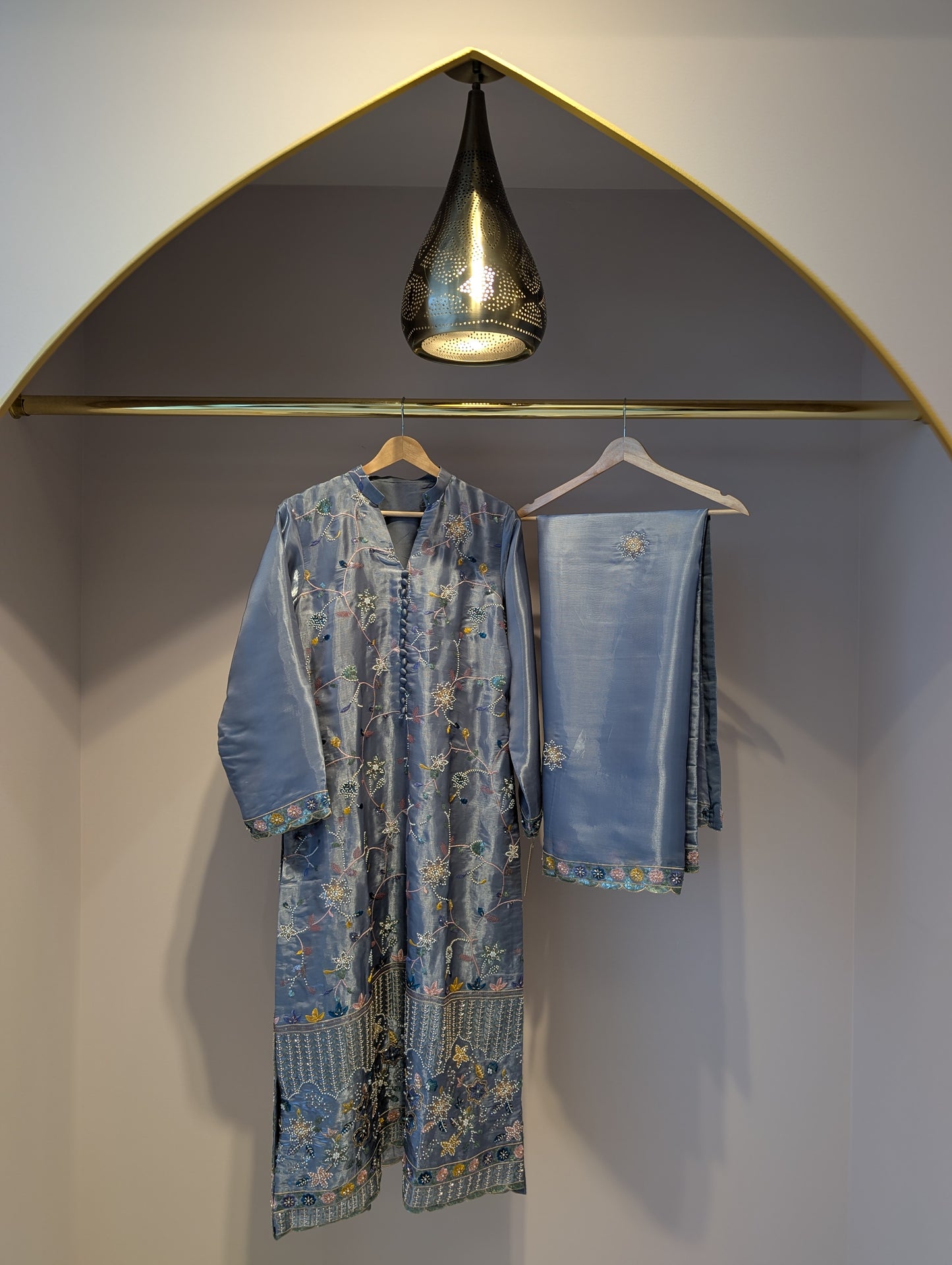 Charcoal Blue Embroidered Kurti