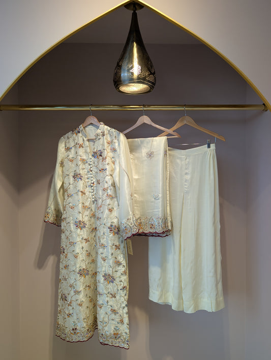 Cream Embroidered Kurti