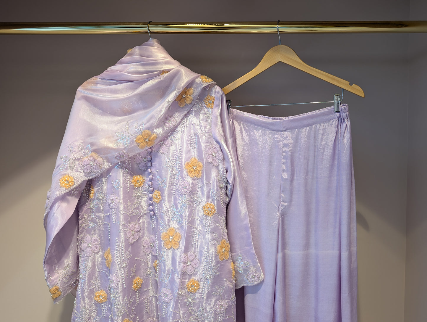 Lavender Embroidered Floral Kurti