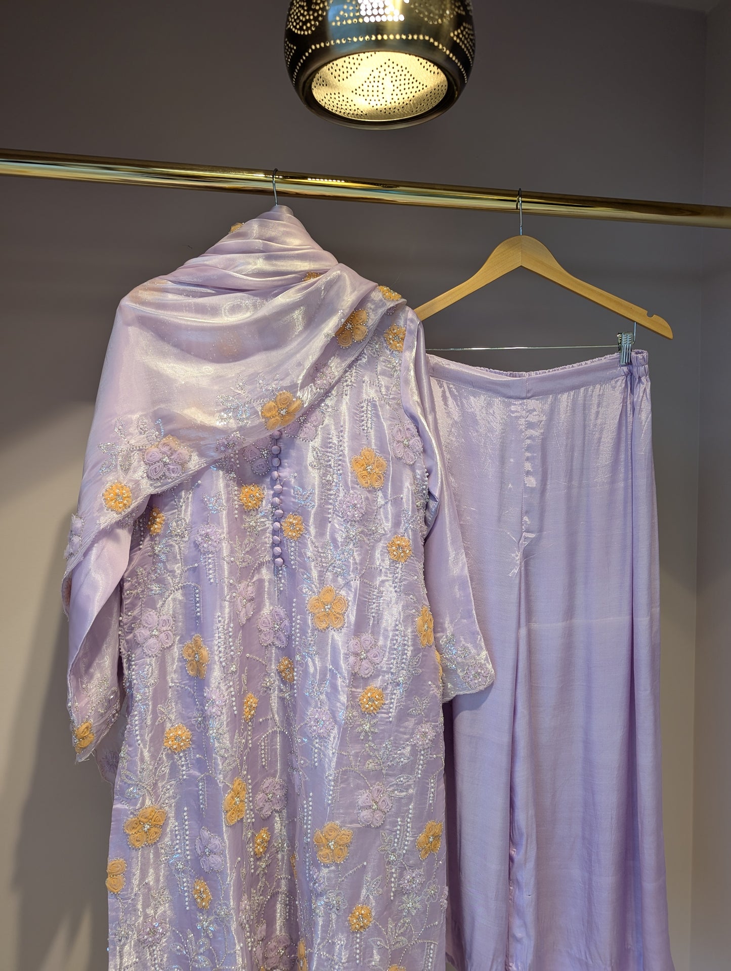 Lavender Embroidered Floral Kurti