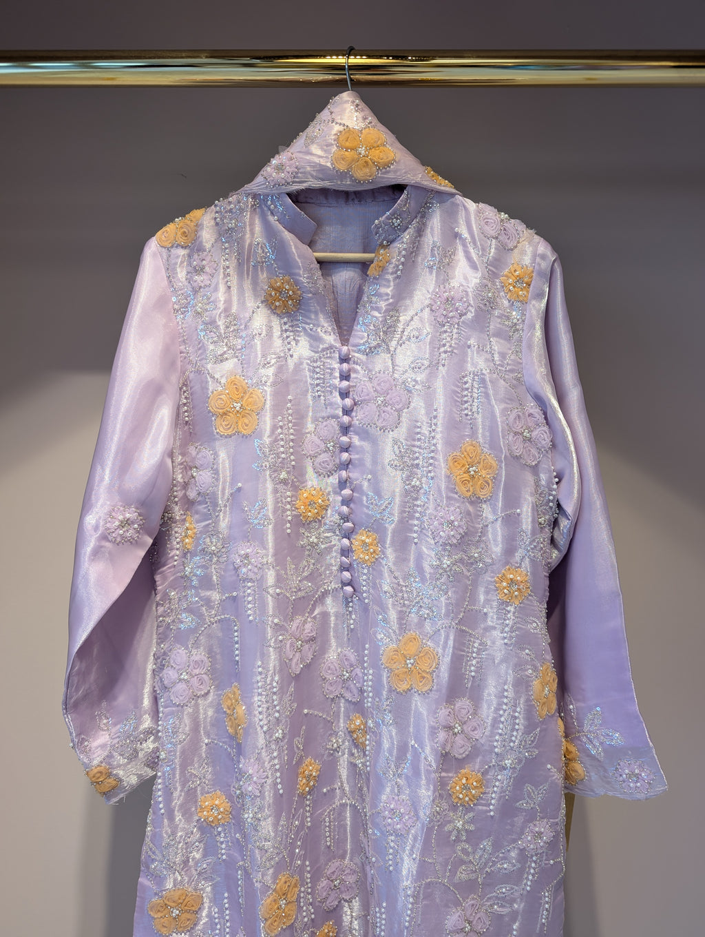 Lavender Embroidered Floral Kurti