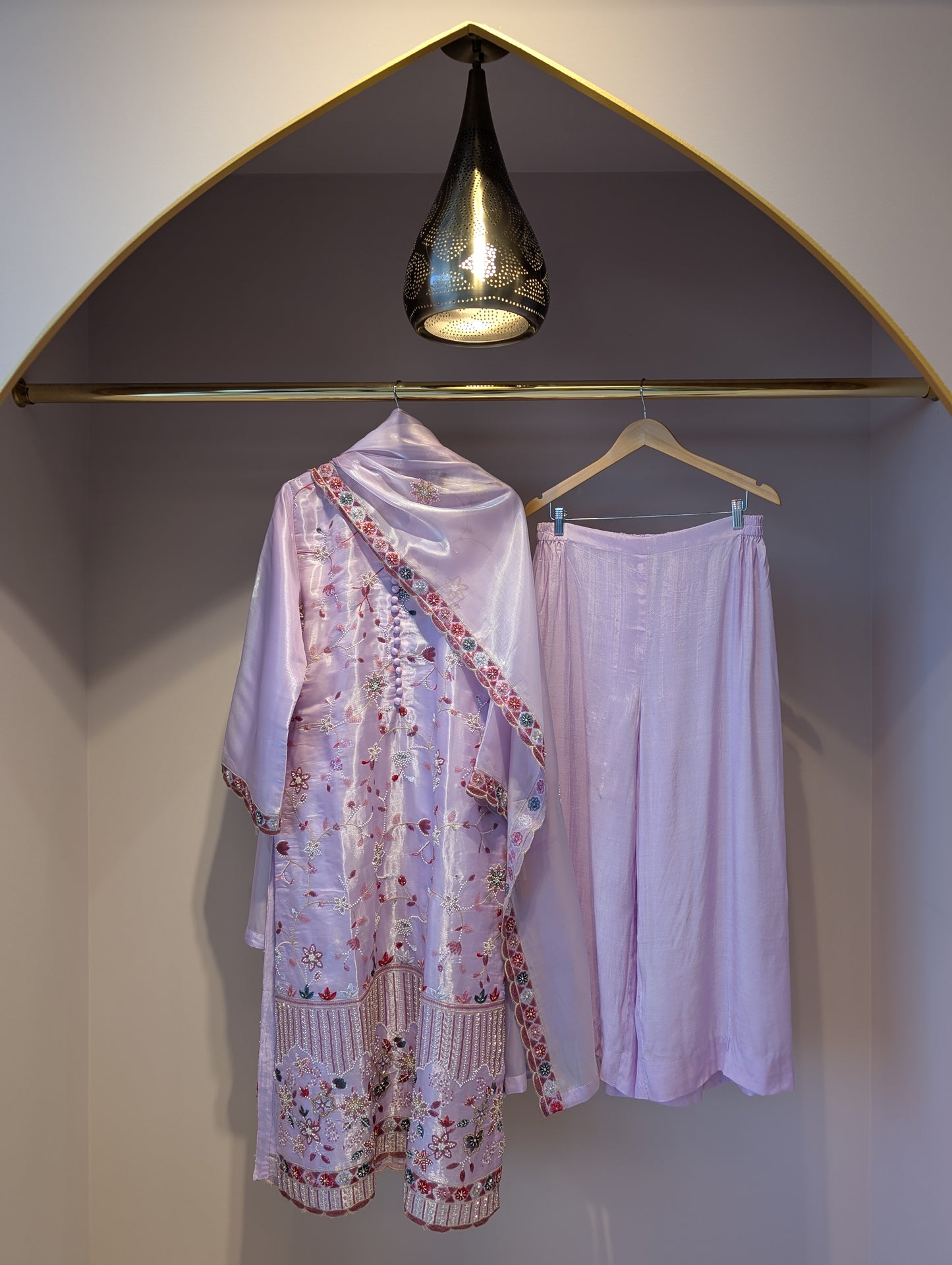 Pink Embroidered Kurti with Red Beading