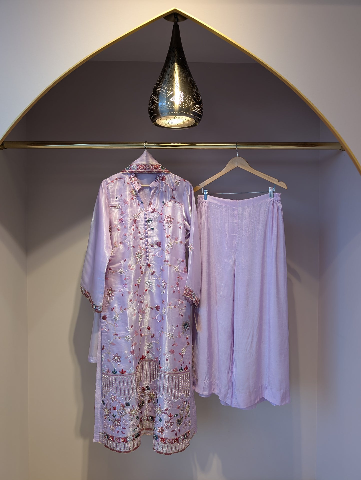 Pink Embroidered Kurti with Red Beading