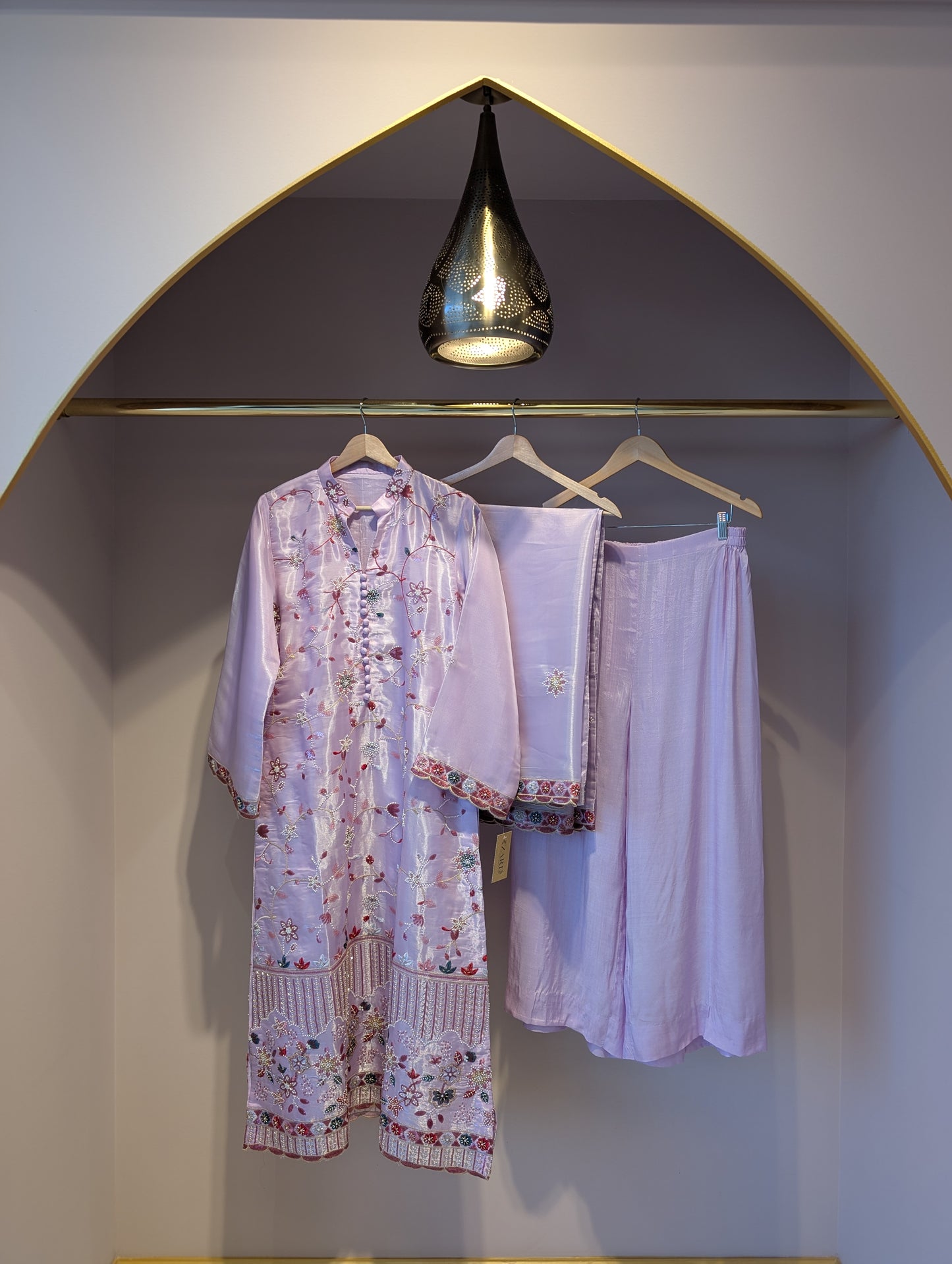 Pink Embroidered Kurti with Red Beading