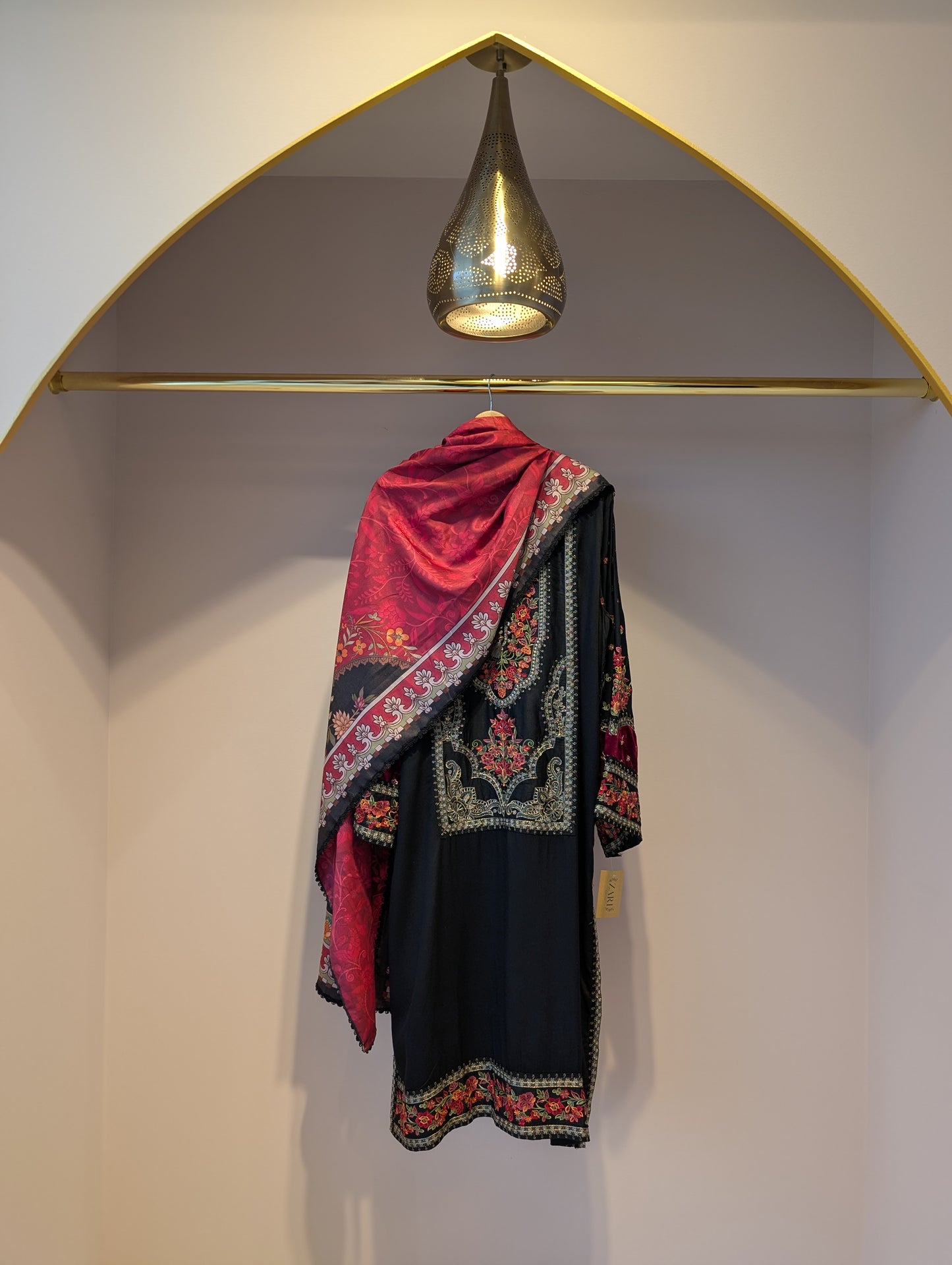 Black and Red Cotton Kurti Set