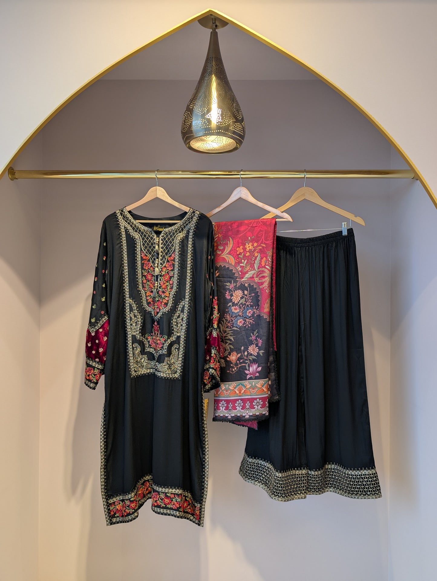Black and Red Cotton Kurti Set