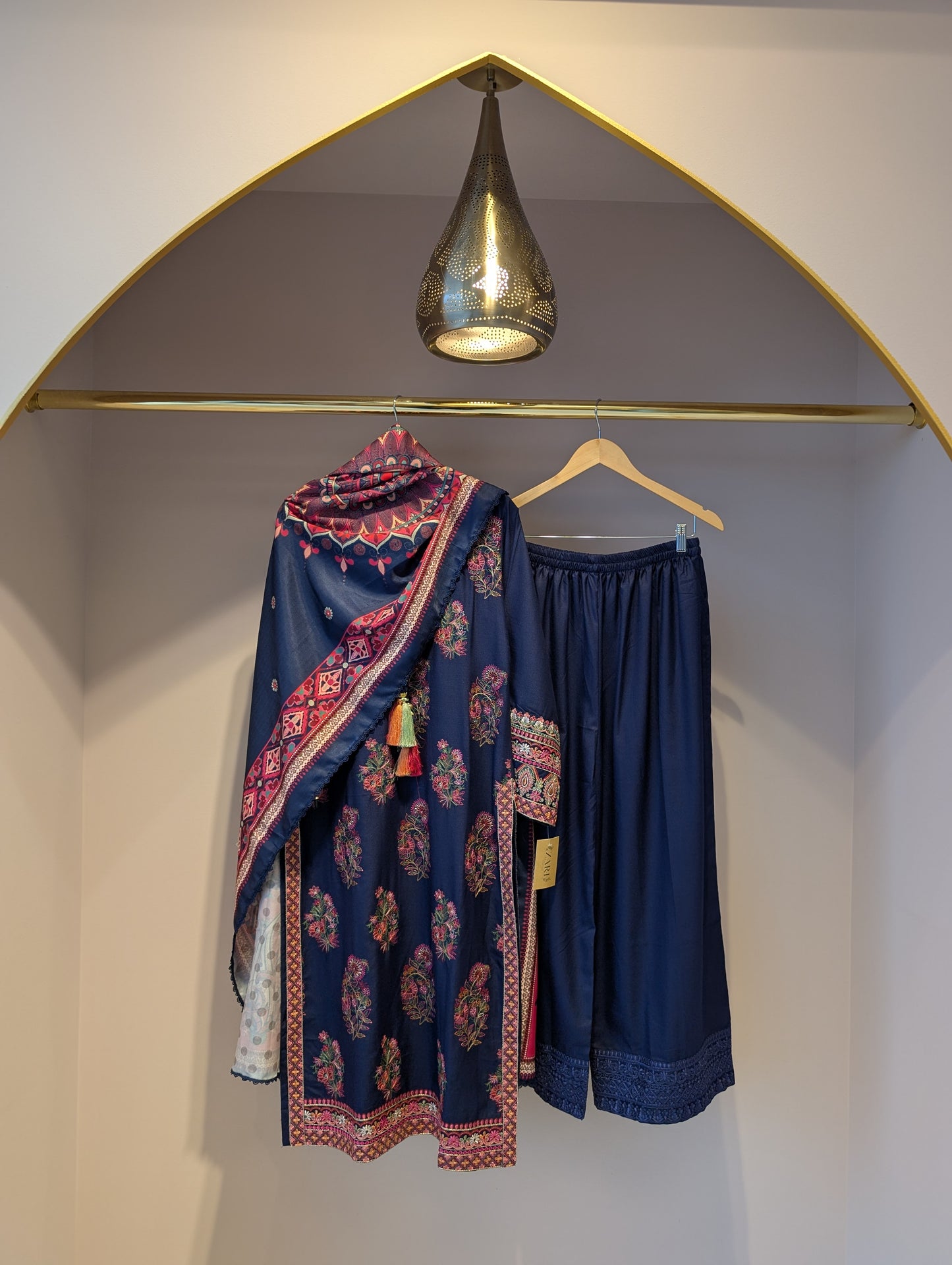 Navy Blue Cotton Kurti Set