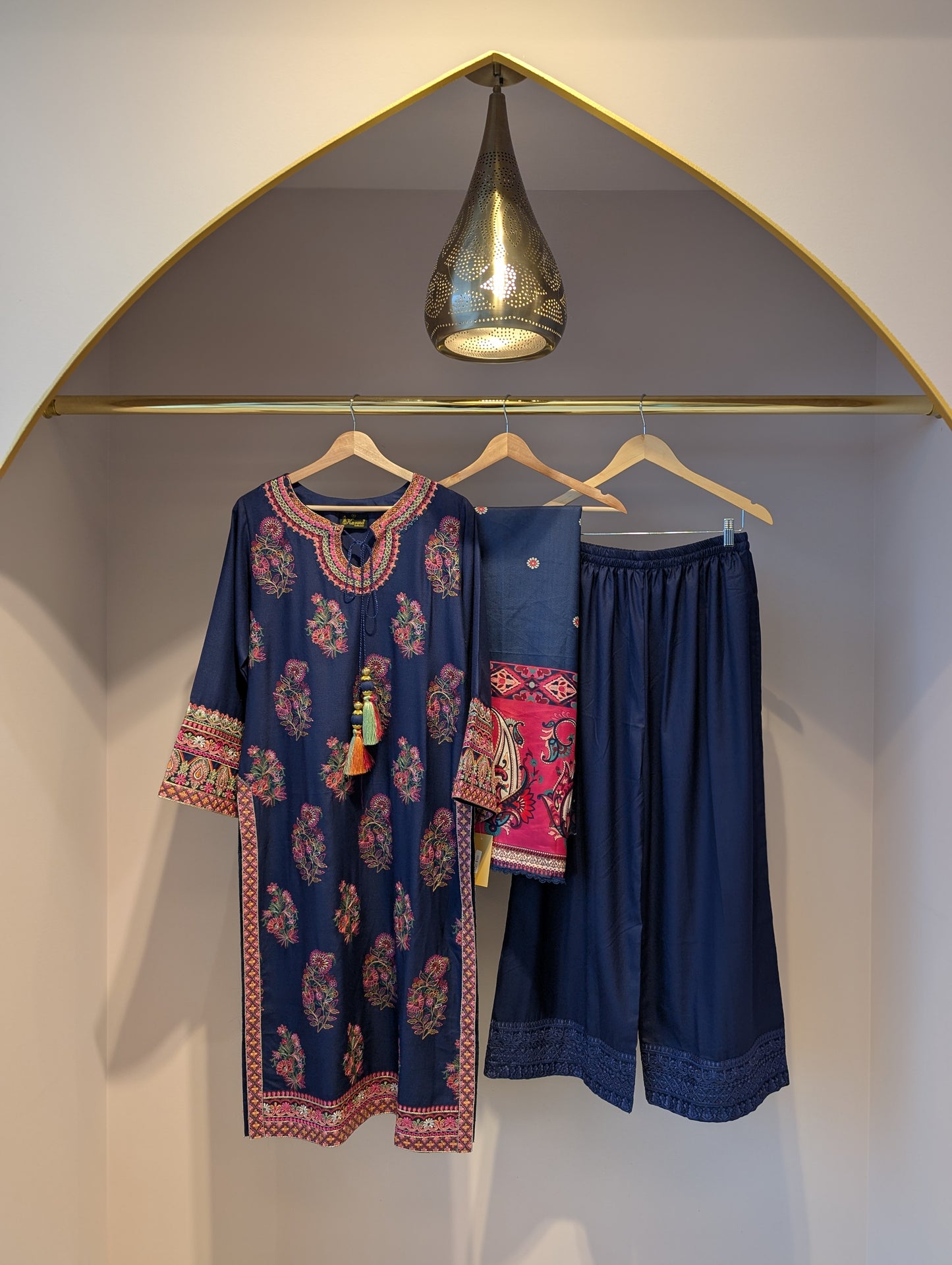 Navy Blue Cotton Kurti Set