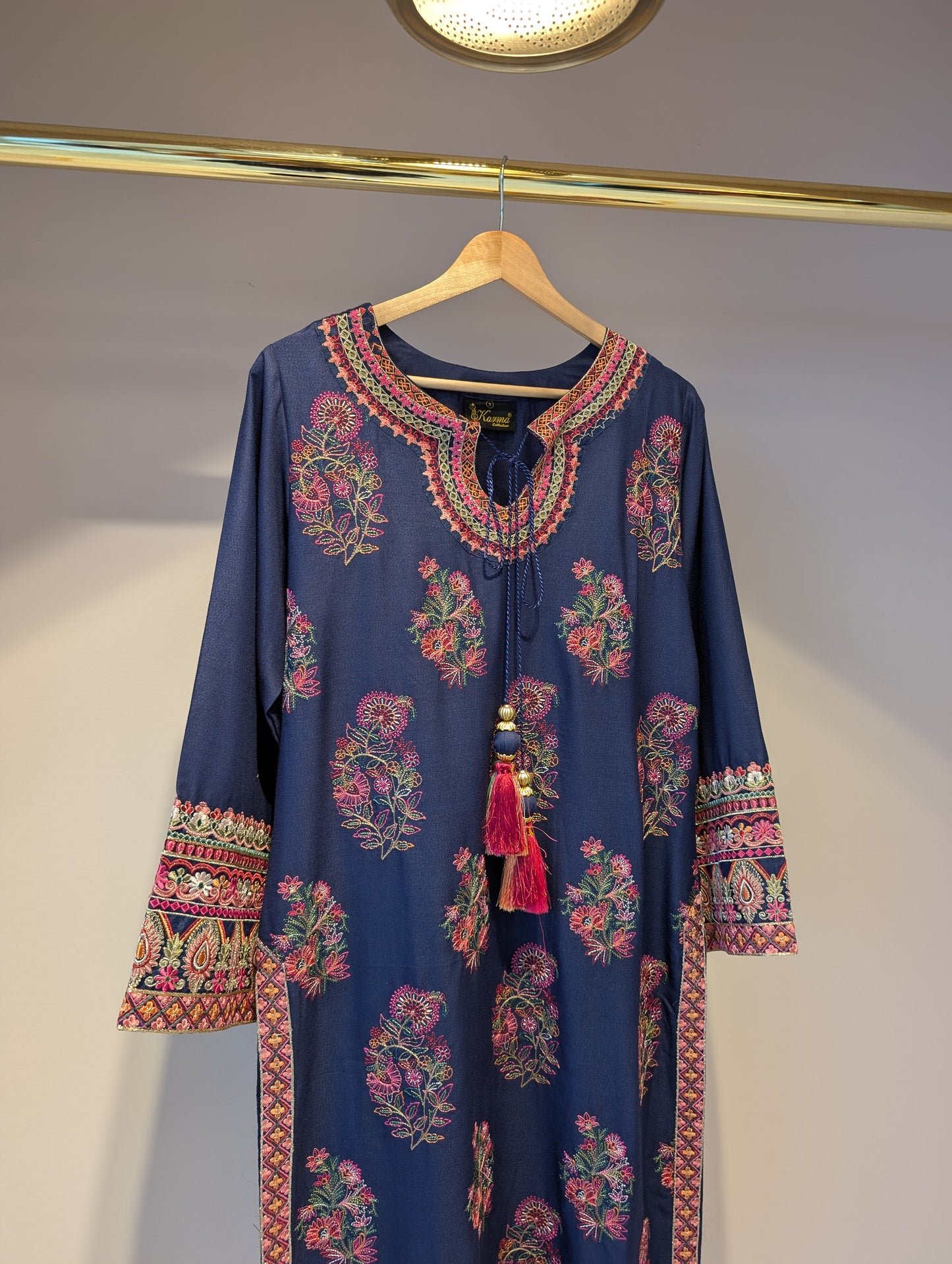 Navy Blue Cotton Kurti Set