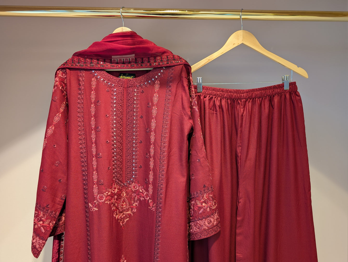 Red Cotton Kurti Set