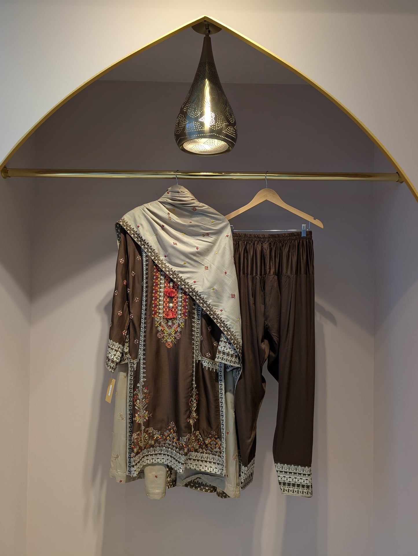 Brown Cotton Kurti Set