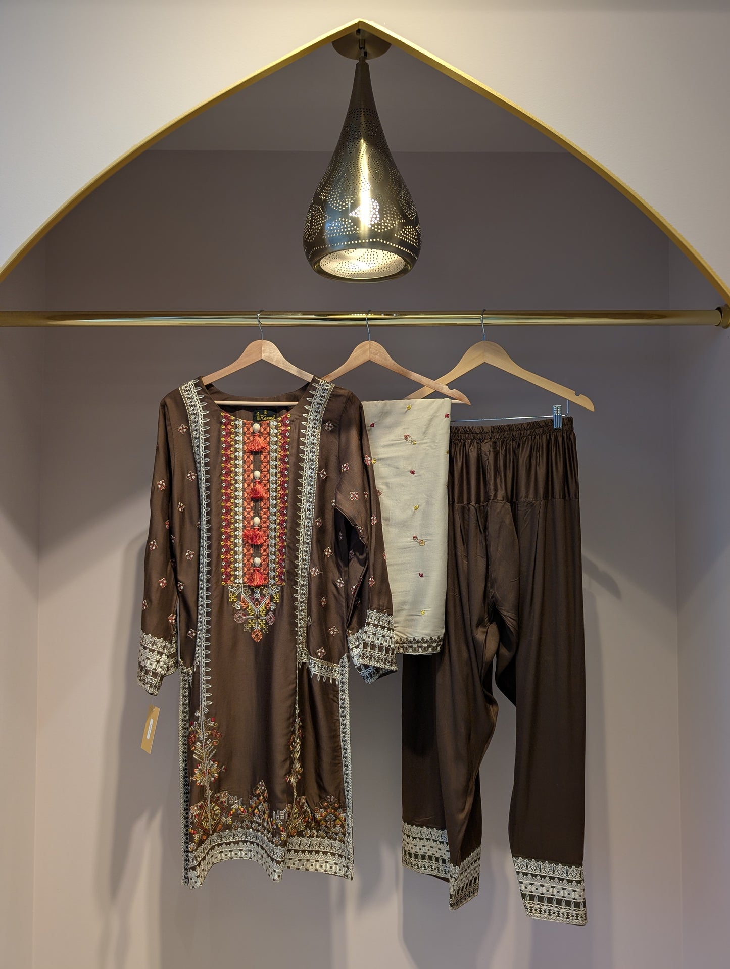 Brown Cotton Kurti Set