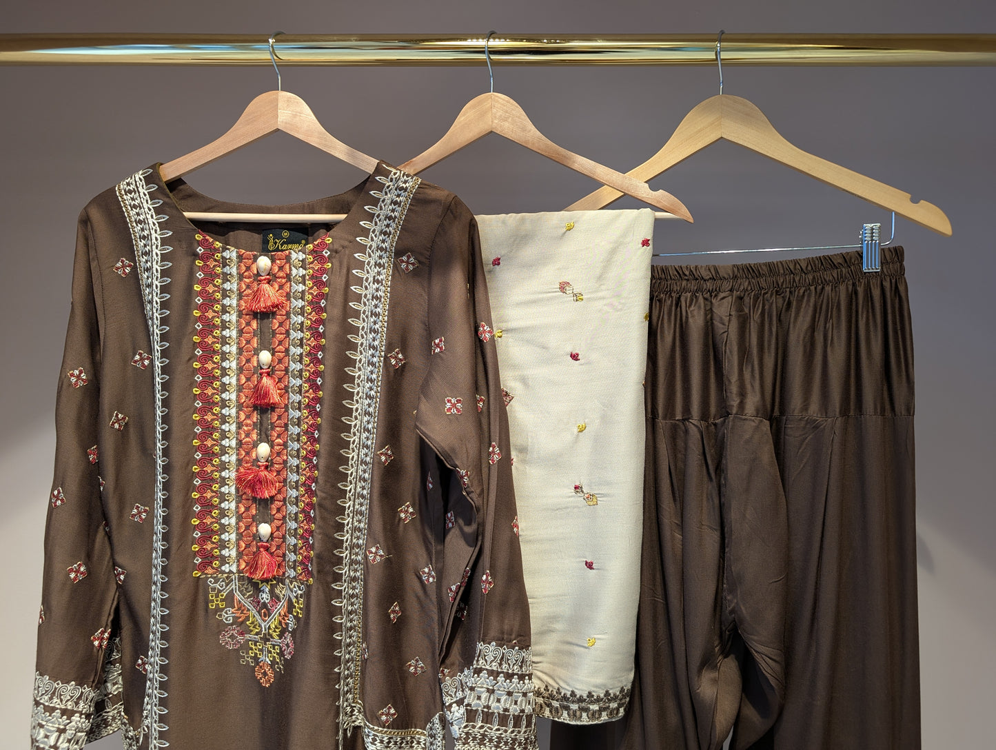 Brown Cotton Kurti Set