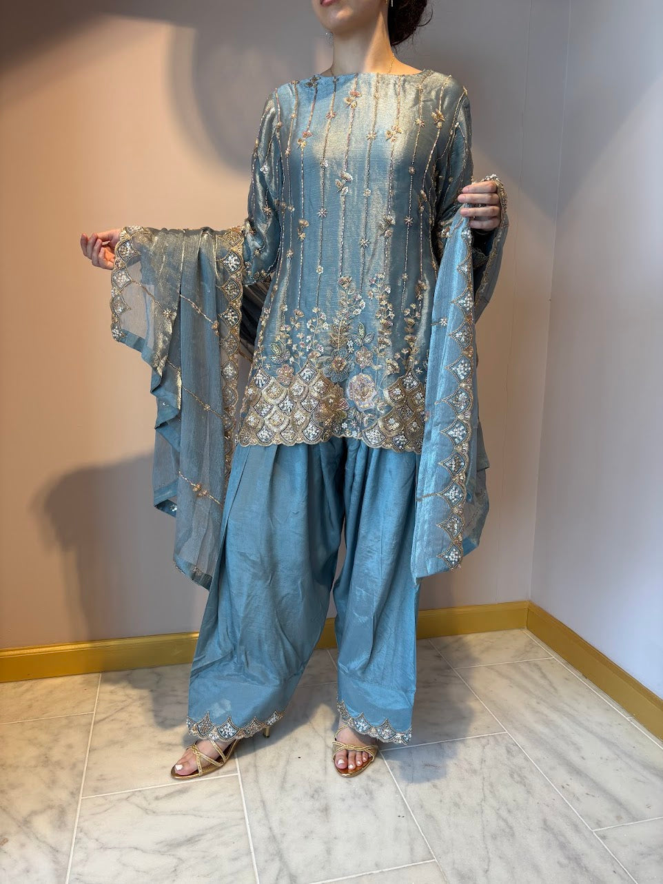 Blue Farshi Shalwar - Mah-E-Noor