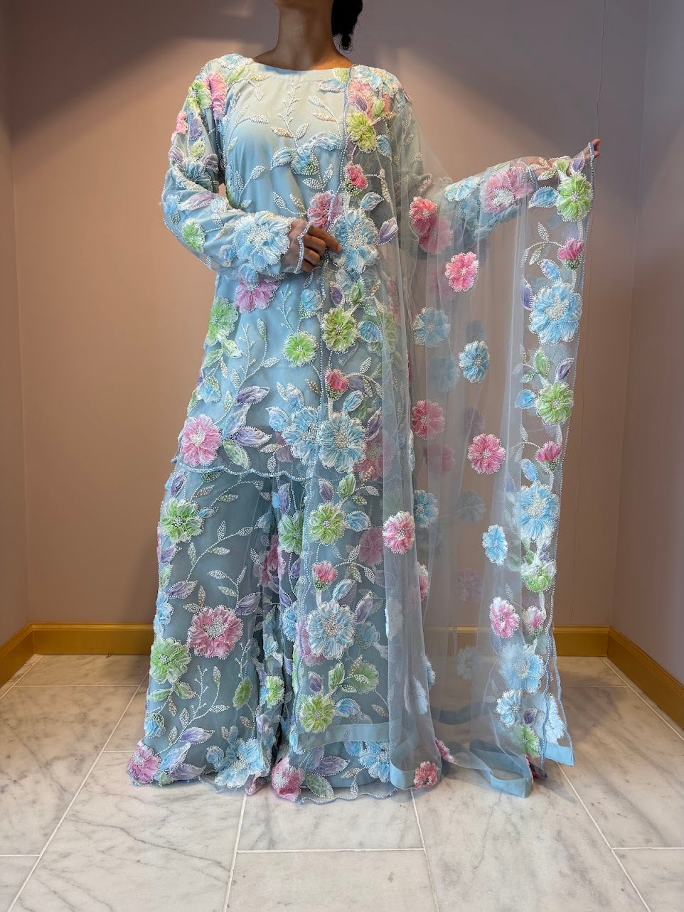 Blue Fiza Flower Sharara