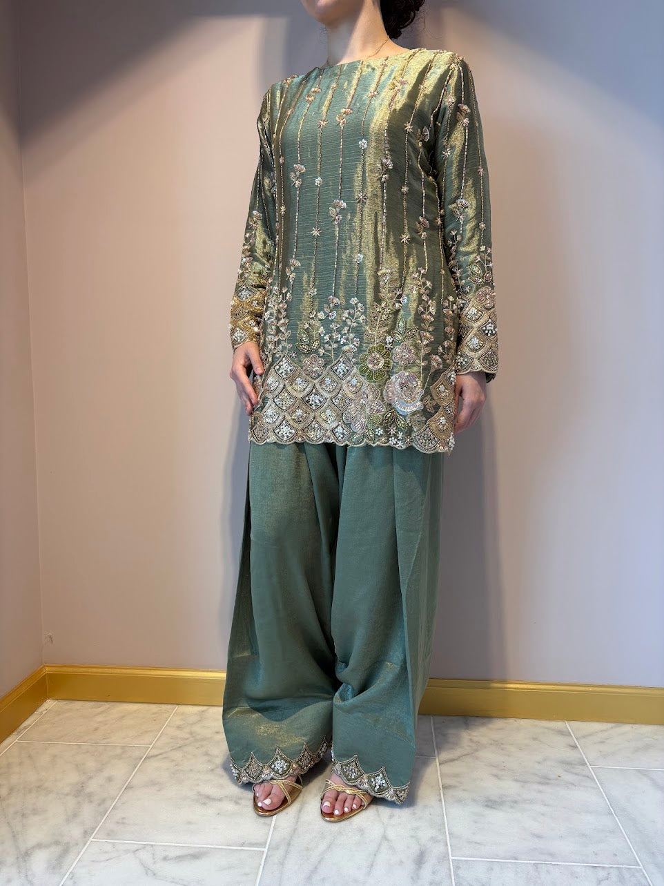 Soft Green Farshi Shalwar - Mah-E-Noor