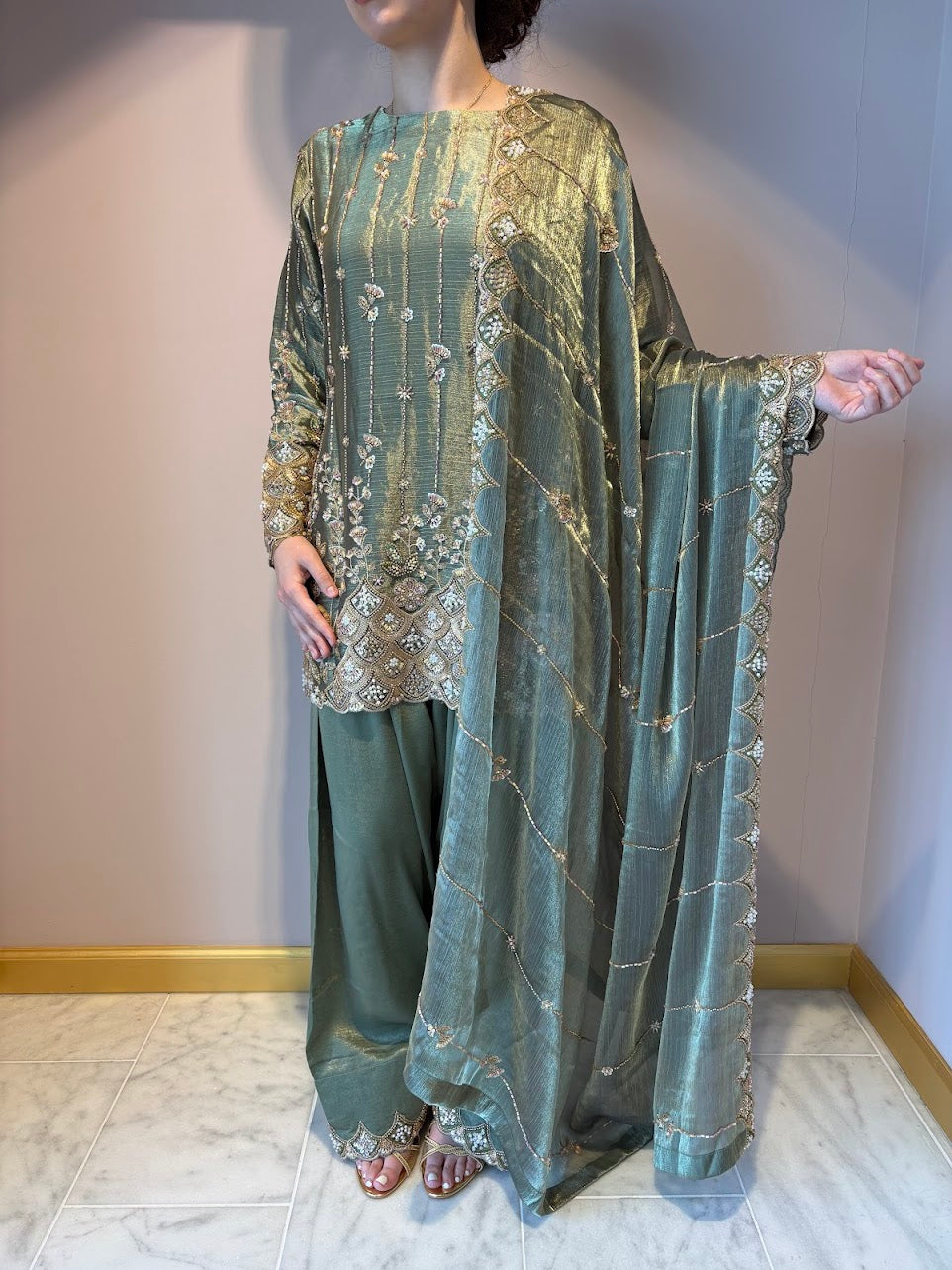 Soft Green Farshi Shalwar - Mah-E-Noor