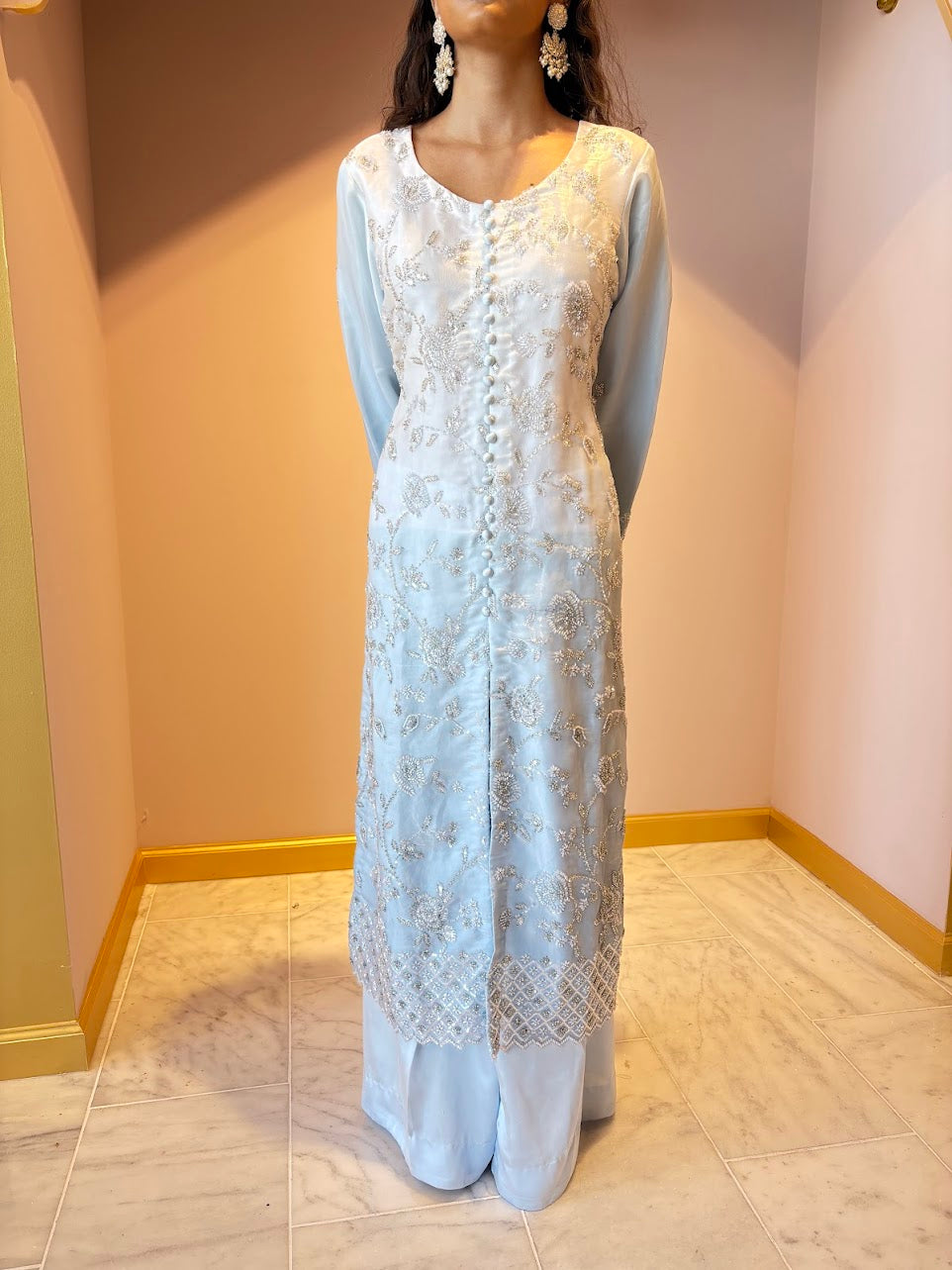 Baby Blue Wedding Wear Kurti