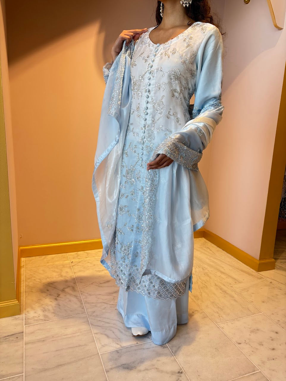 Baby Blue Wedding Wear Kurti