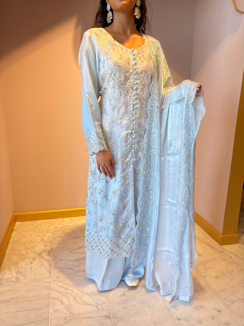 Baby Blue Wedding Wear Kurti