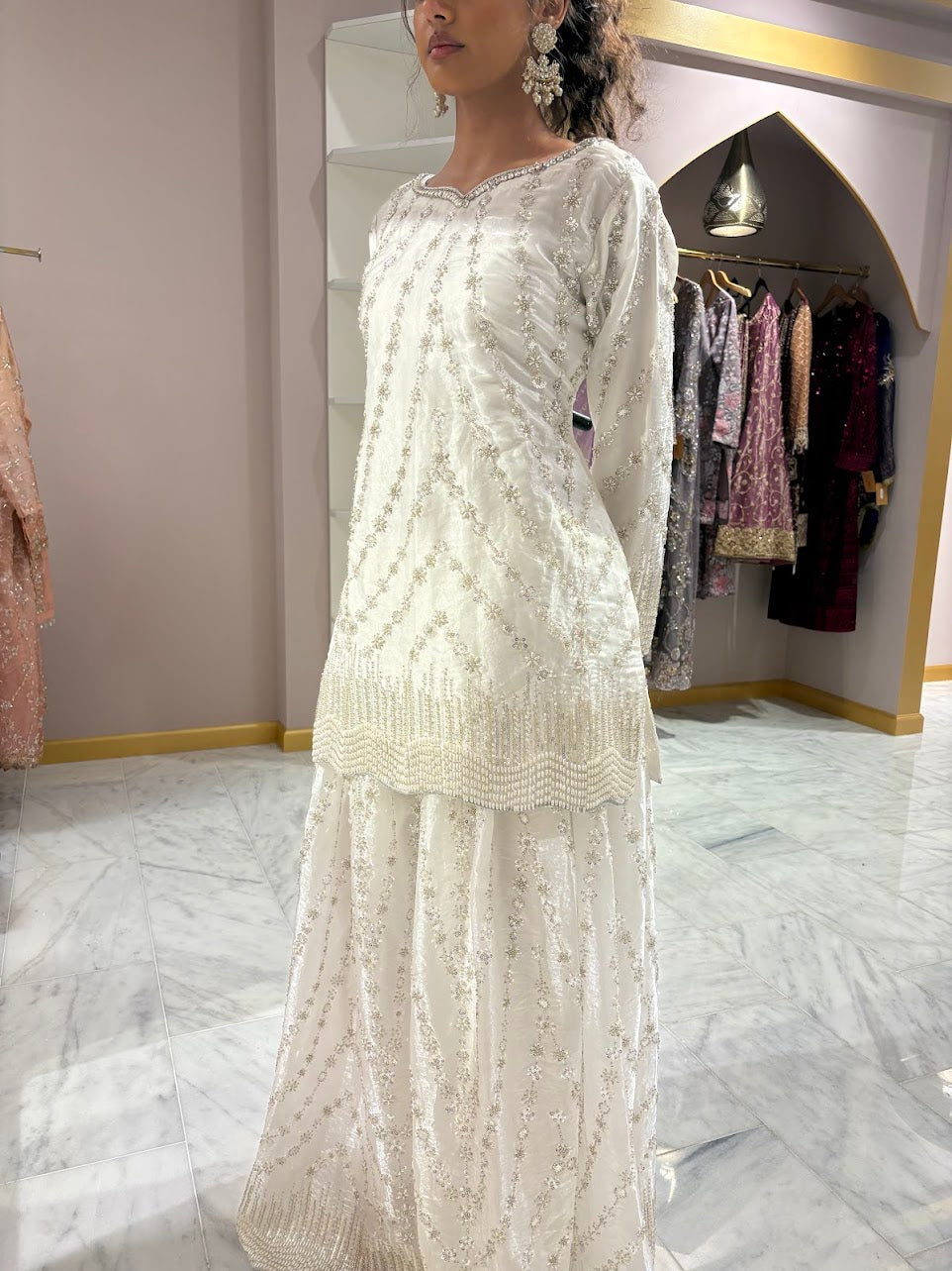 Pearl White Wedding Wear Sharara