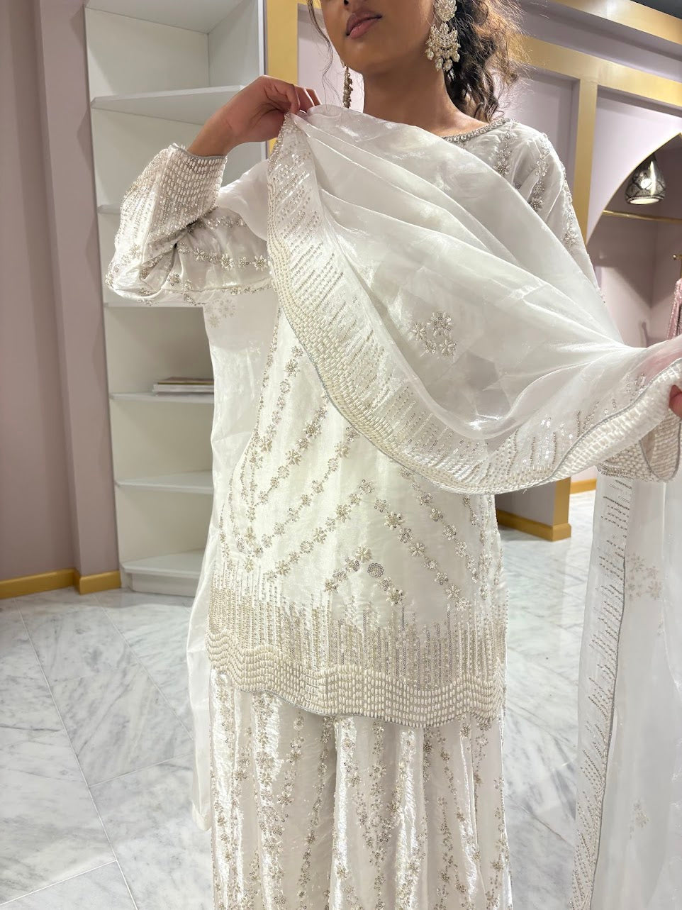 Pearl White Wedding Wear Sharara
