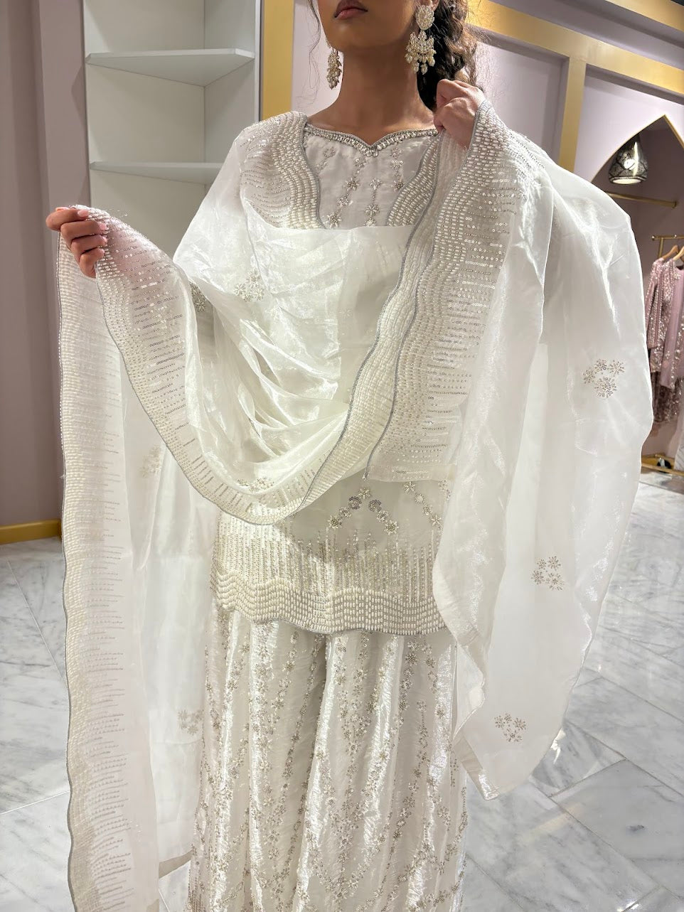 Pearl White Wedding Wear Sharara
